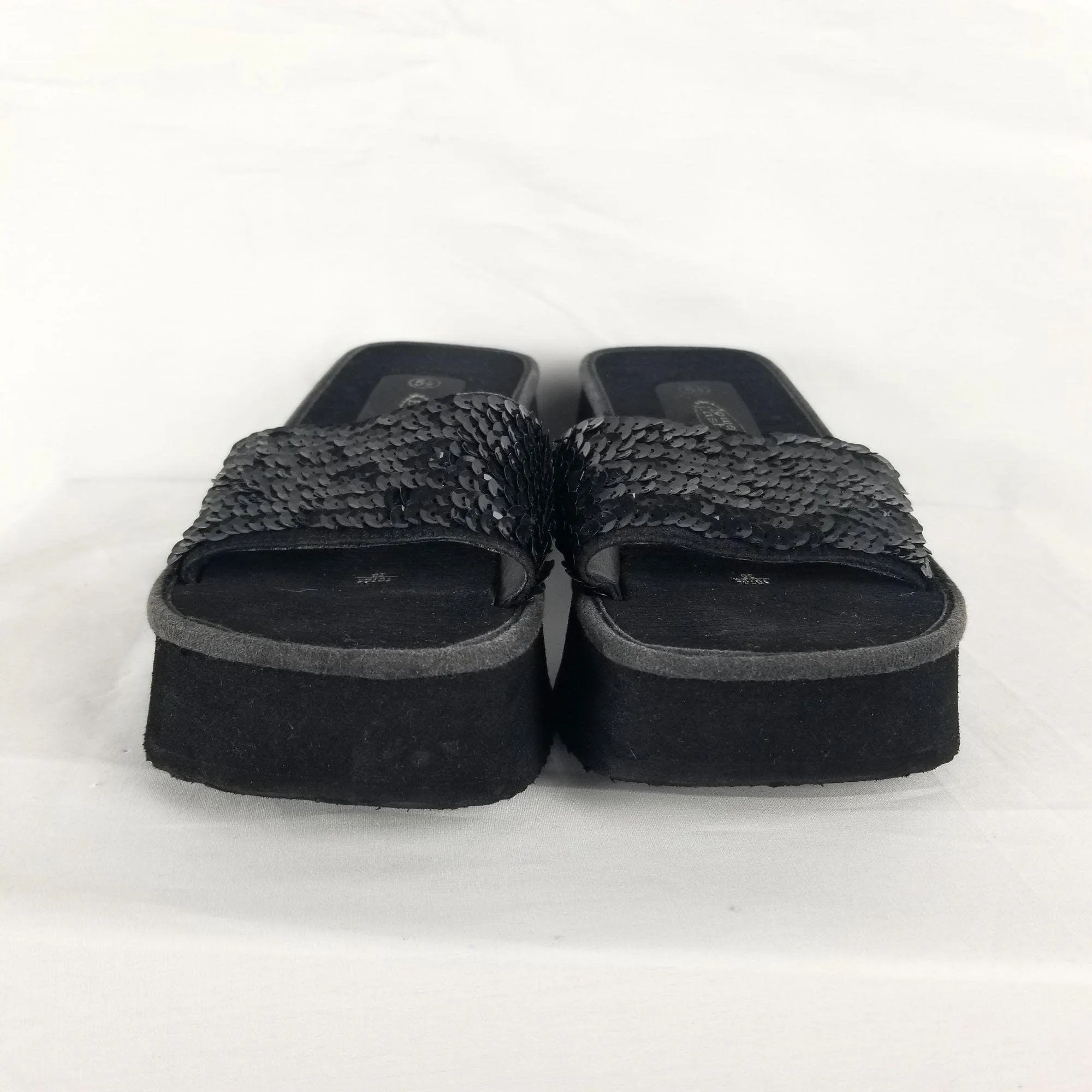 00's Black Chunky Platform Slip On Sandals by Lower East Side