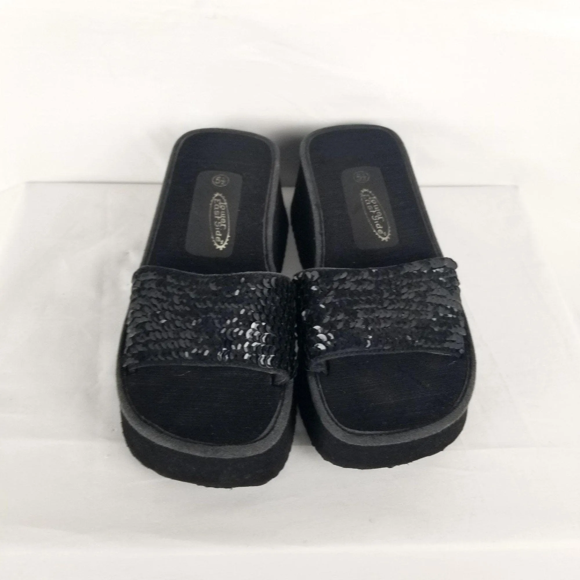 00's Black Chunky Platform Slip On Sandals by Lower East Side