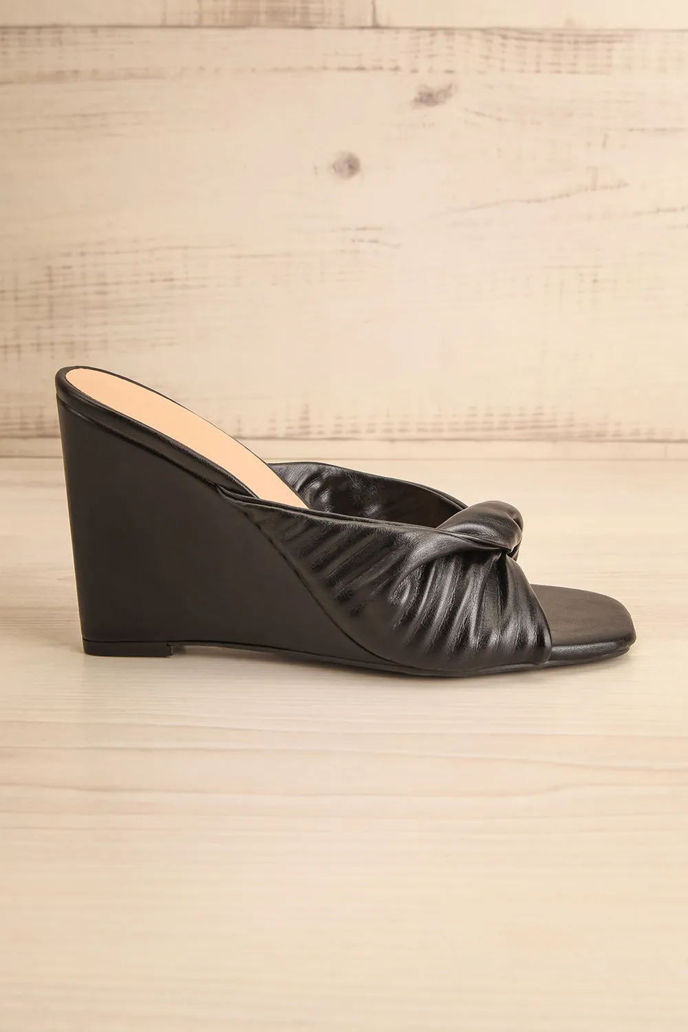 Ashai Black | Twist Front Wedge Sandals