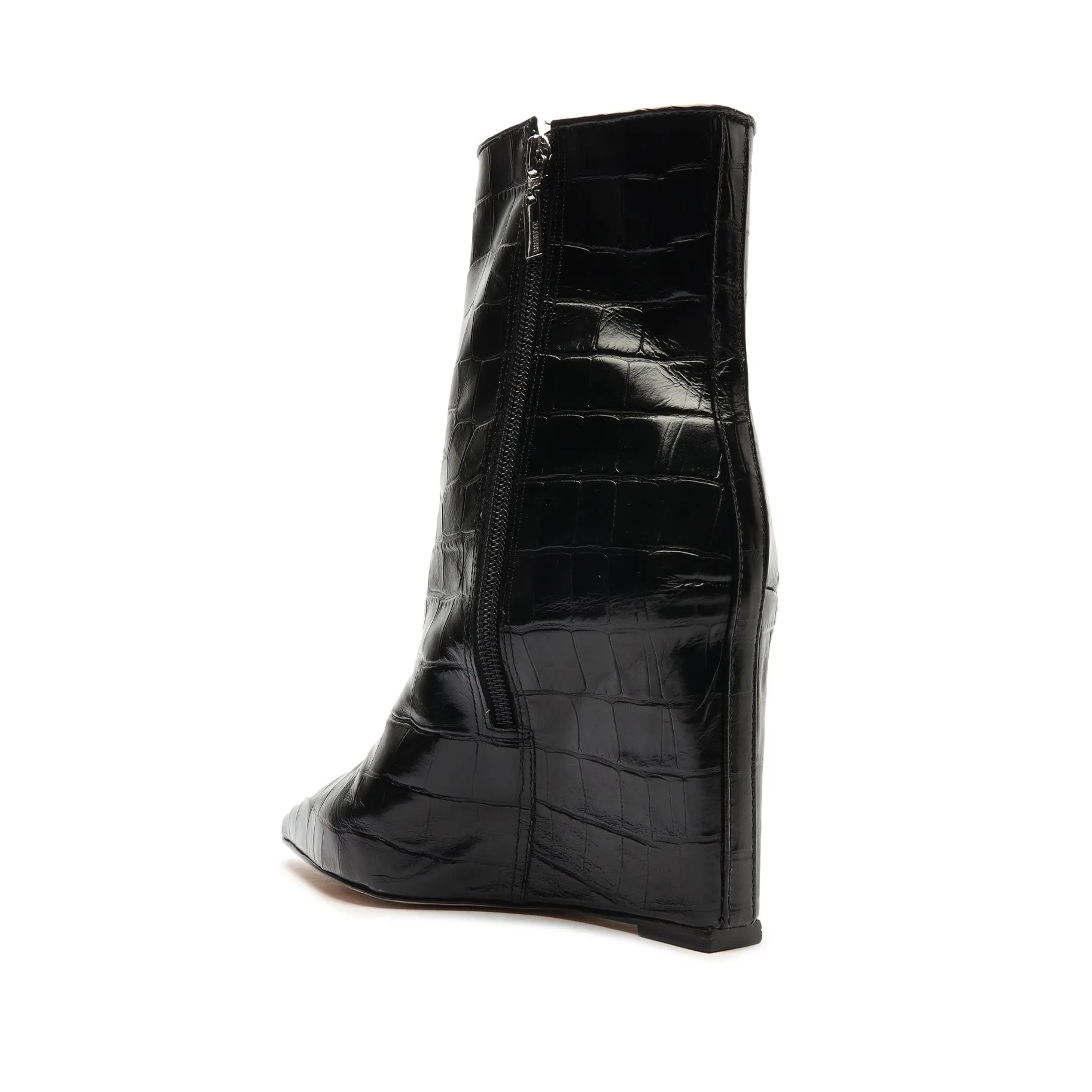 Asya Crocodile-Embossed Leather Bootie