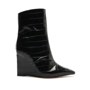 Asya Crocodile-Embossed Leather Bootie