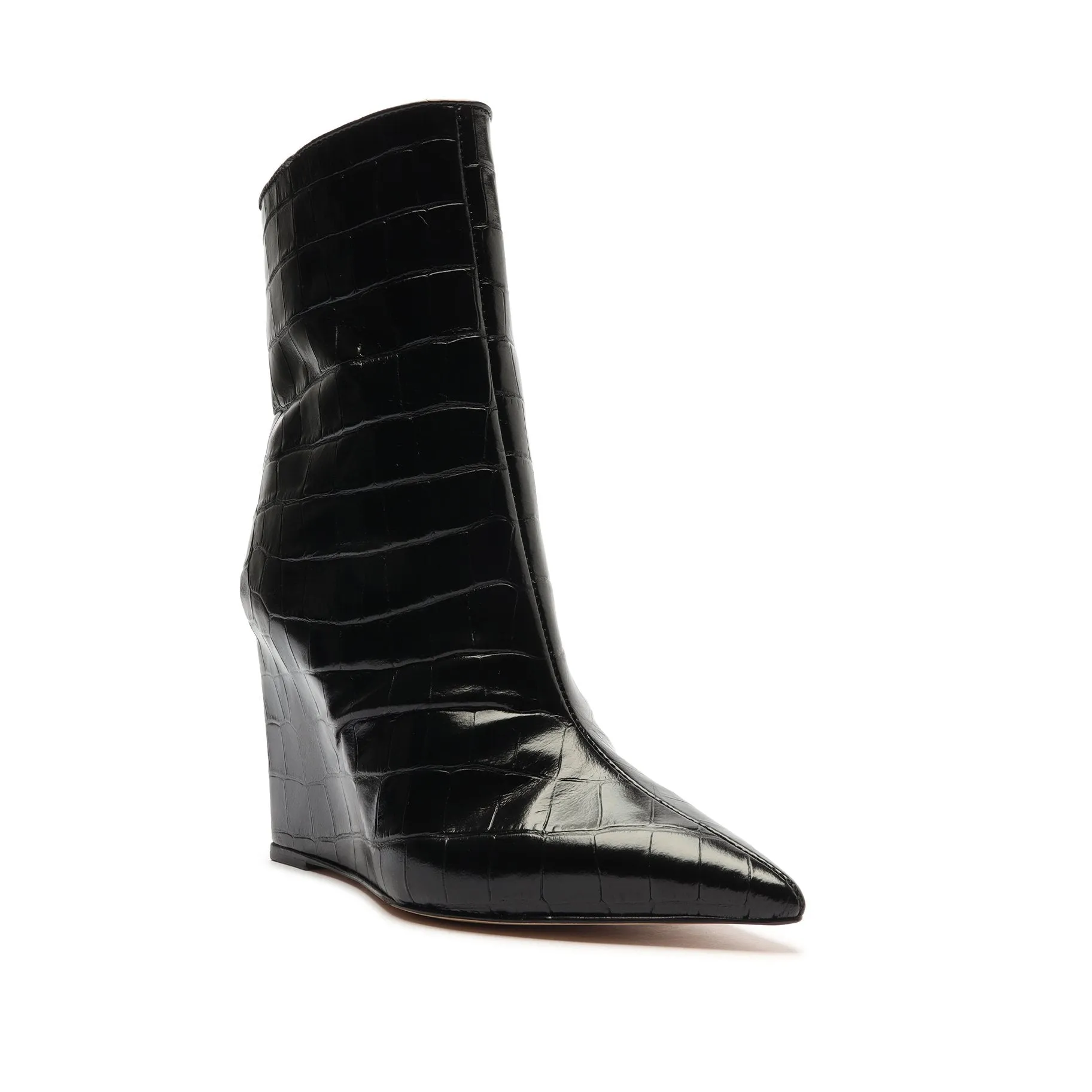 Asya Crocodile-Embossed Leather Bootie