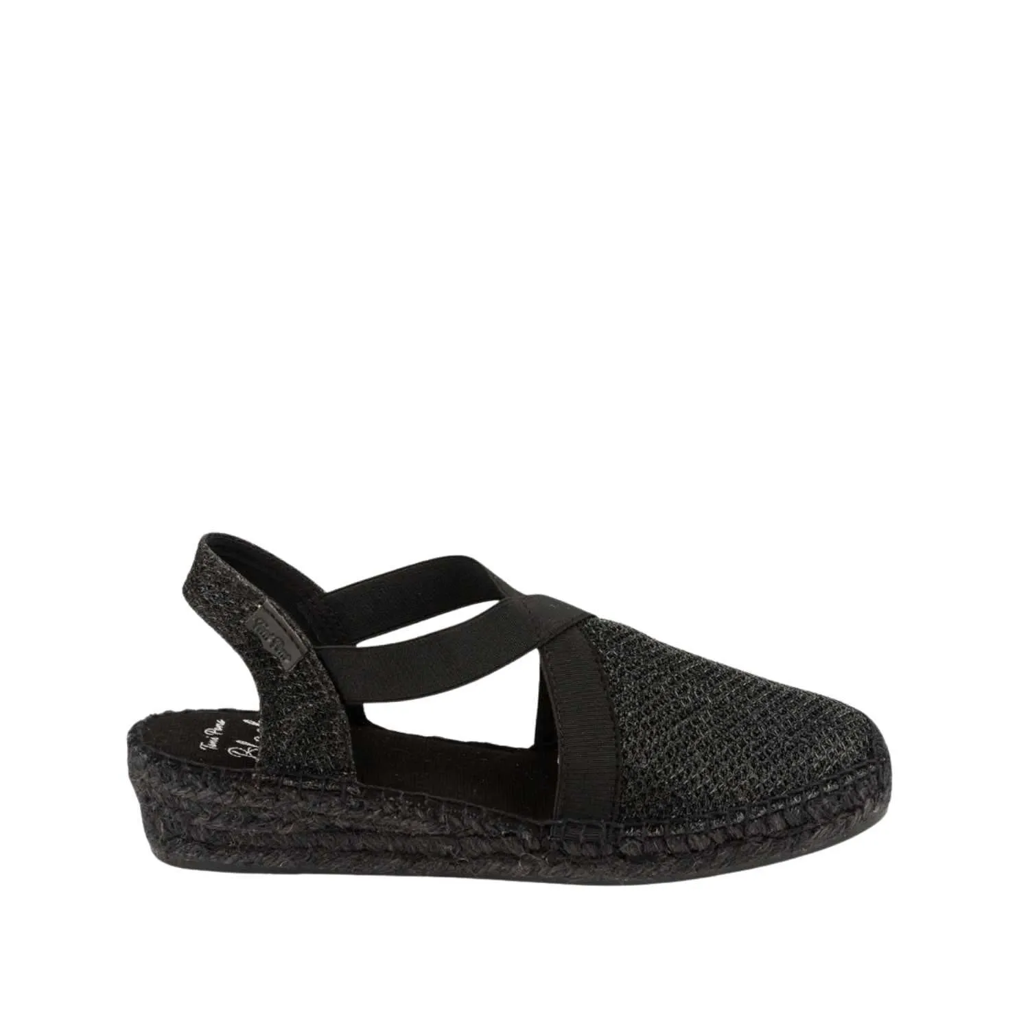 Black Metallic Cotton Blend Wedge Espadrille for Women - Velino-BK