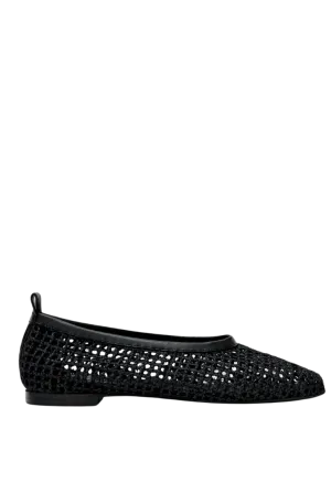 Black Woven Leather Ballet Flats