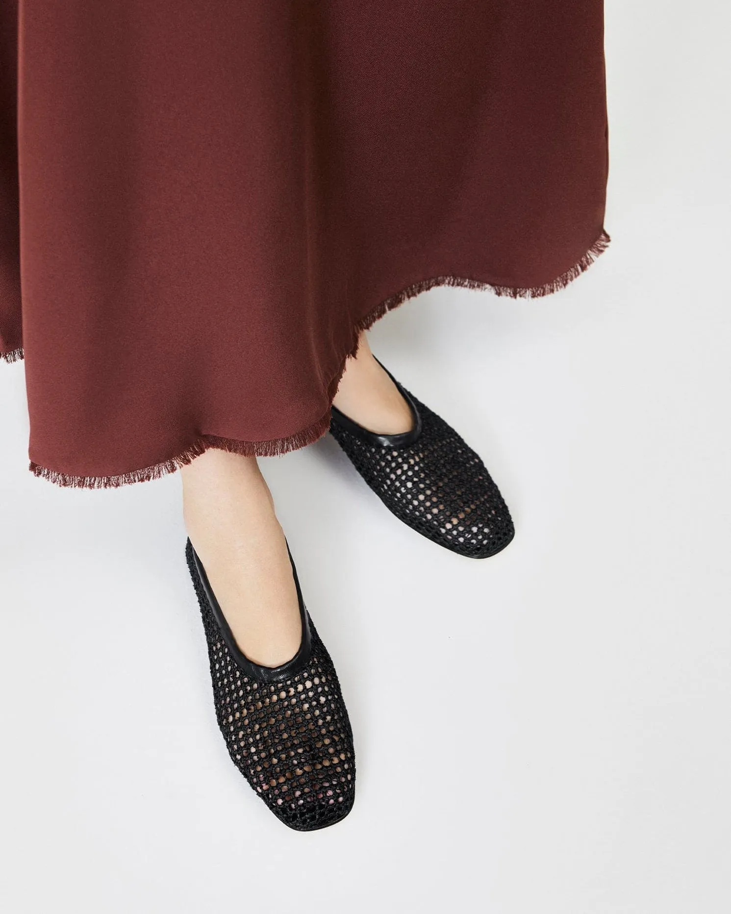 Black Woven Leather Ballet Flats