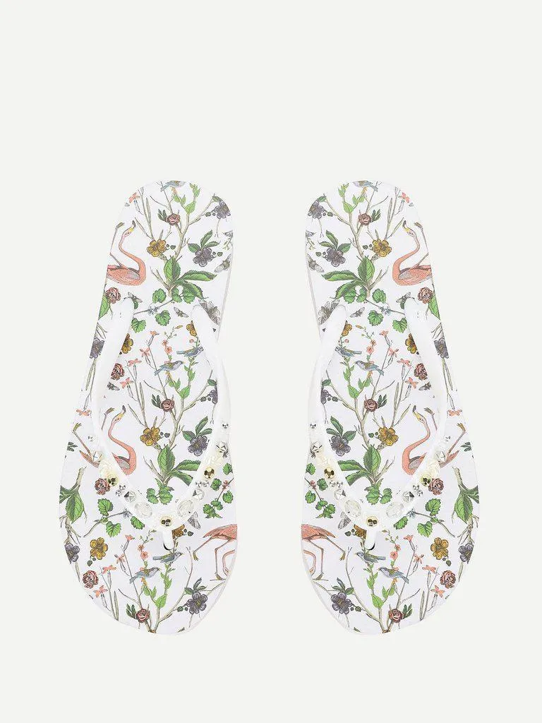 Calico & Bird Print Flip Flops