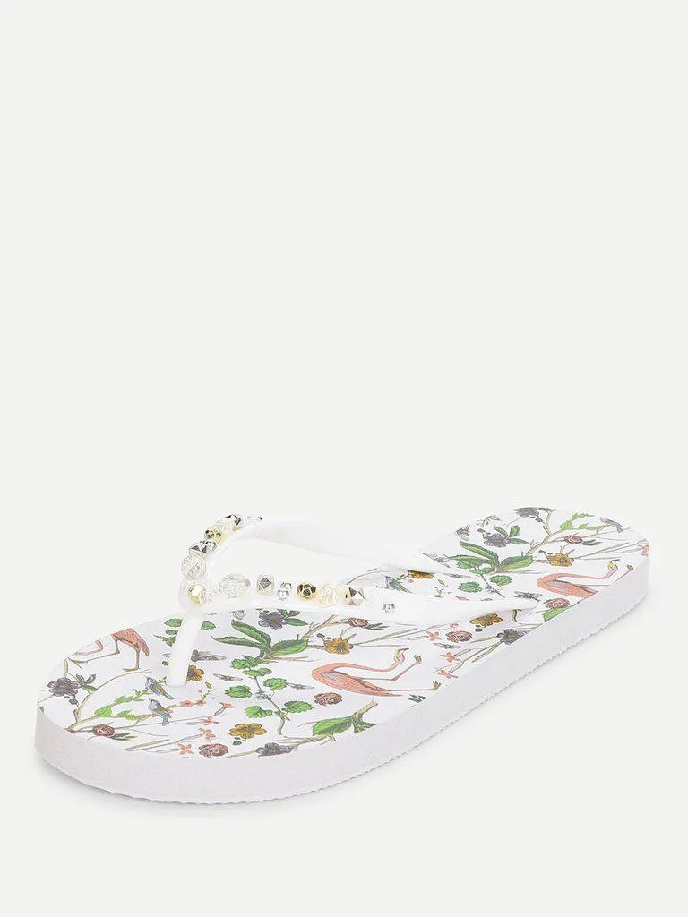 Calico & Bird Print Flip Flops