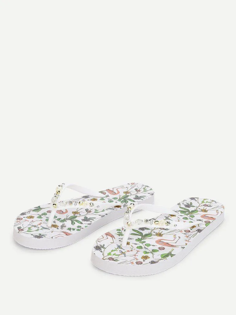 Calico & Bird Print Flip Flops