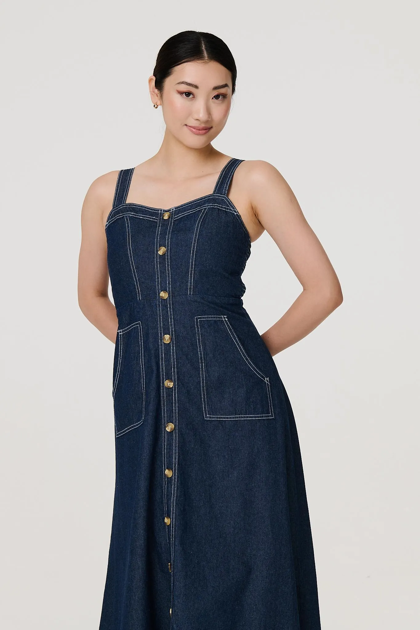 Denim Fit & Flare Midi Dress