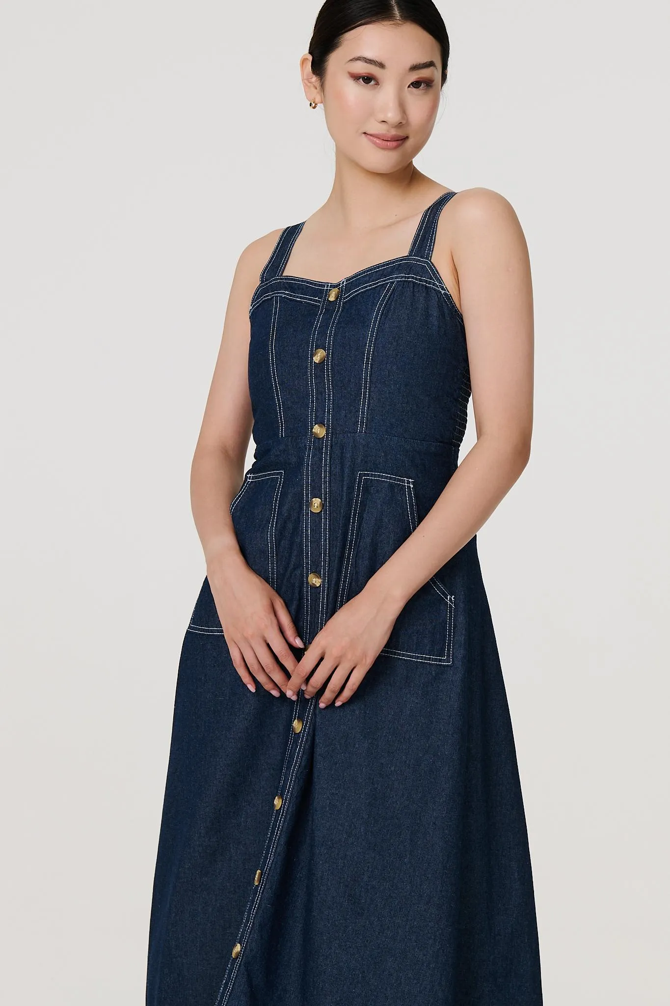 Denim Fit & Flare Midi Dress