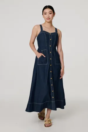 Denim Fit & Flare Midi Dress