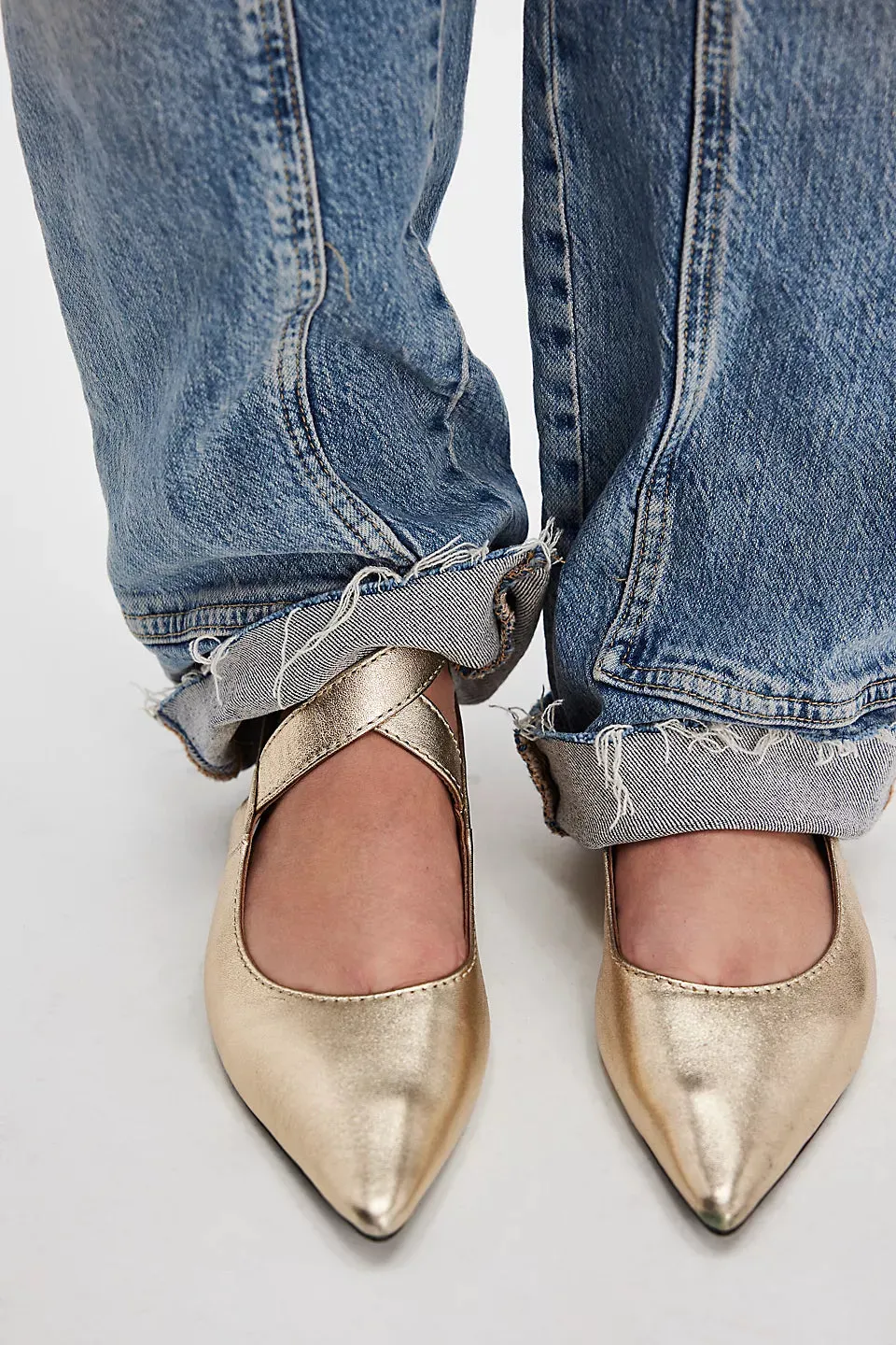 Free People Parisa Pointed Flats Champagne Metallic