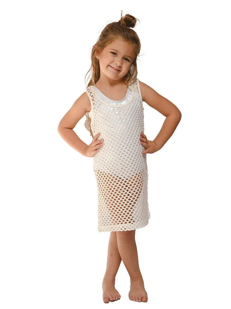 Girl's fishnet mesh dress with a racer back detail