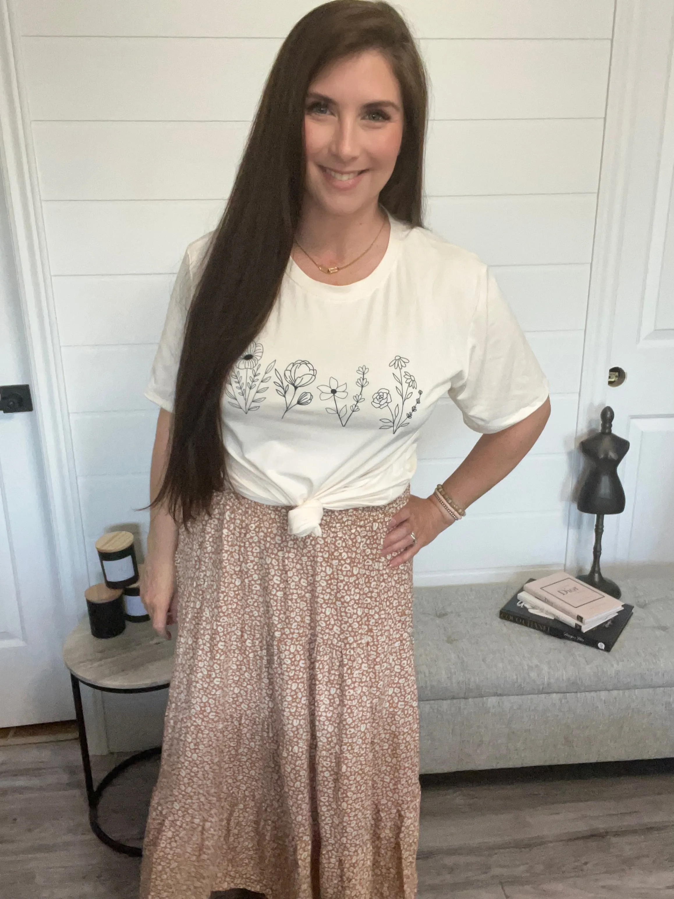 Grace & Lace Go-To Tiered Skirt in Neutral Mini Cheetah