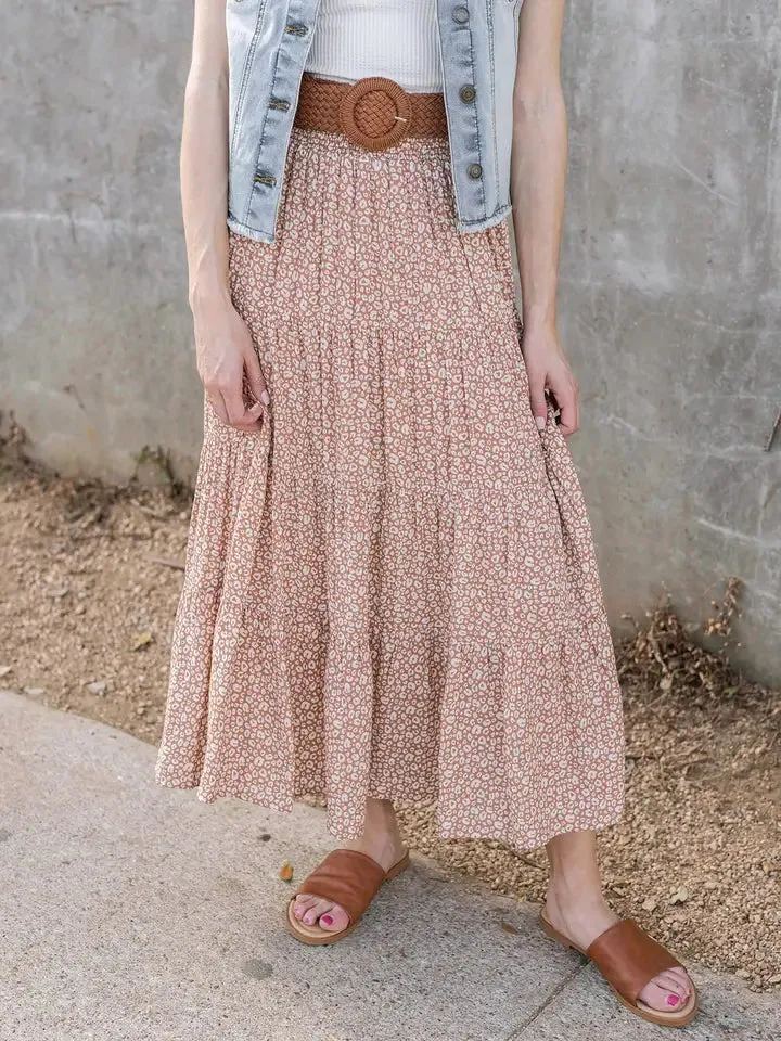 Grace & Lace Go-To Tiered Skirt in Neutral Mini Cheetah