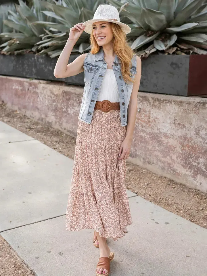 Grace & Lace Go-To Tiered Skirt in Neutral Mini Cheetah