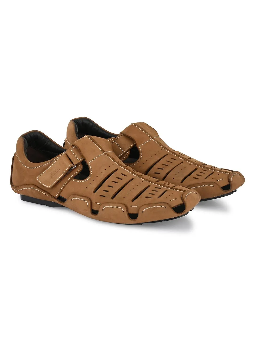 Hitz Men's Leather Sandal cum Shoes with Velcro Closure