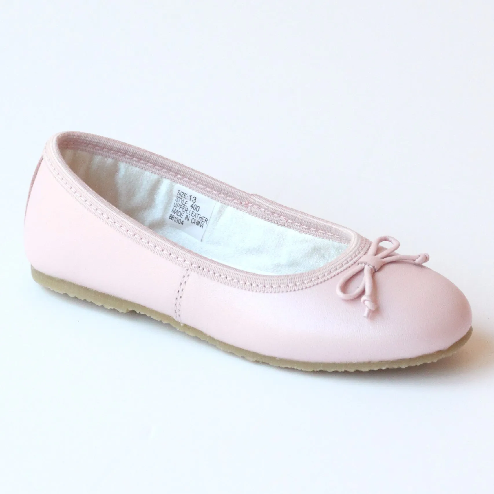 L'Amour Girls 400 Pink Bow Leather Ballet Flats