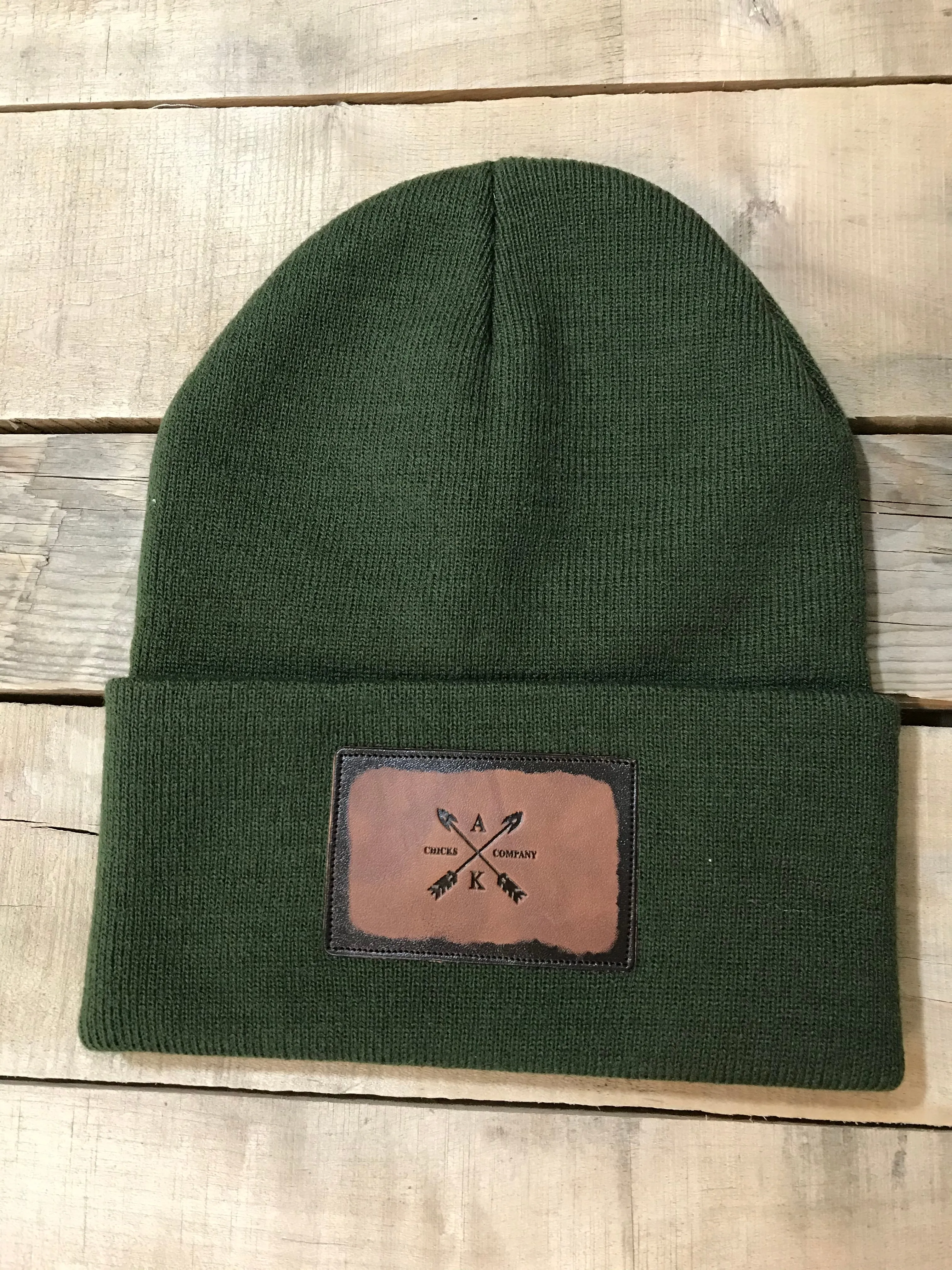 Leather Cross Arrow Patch Beanie