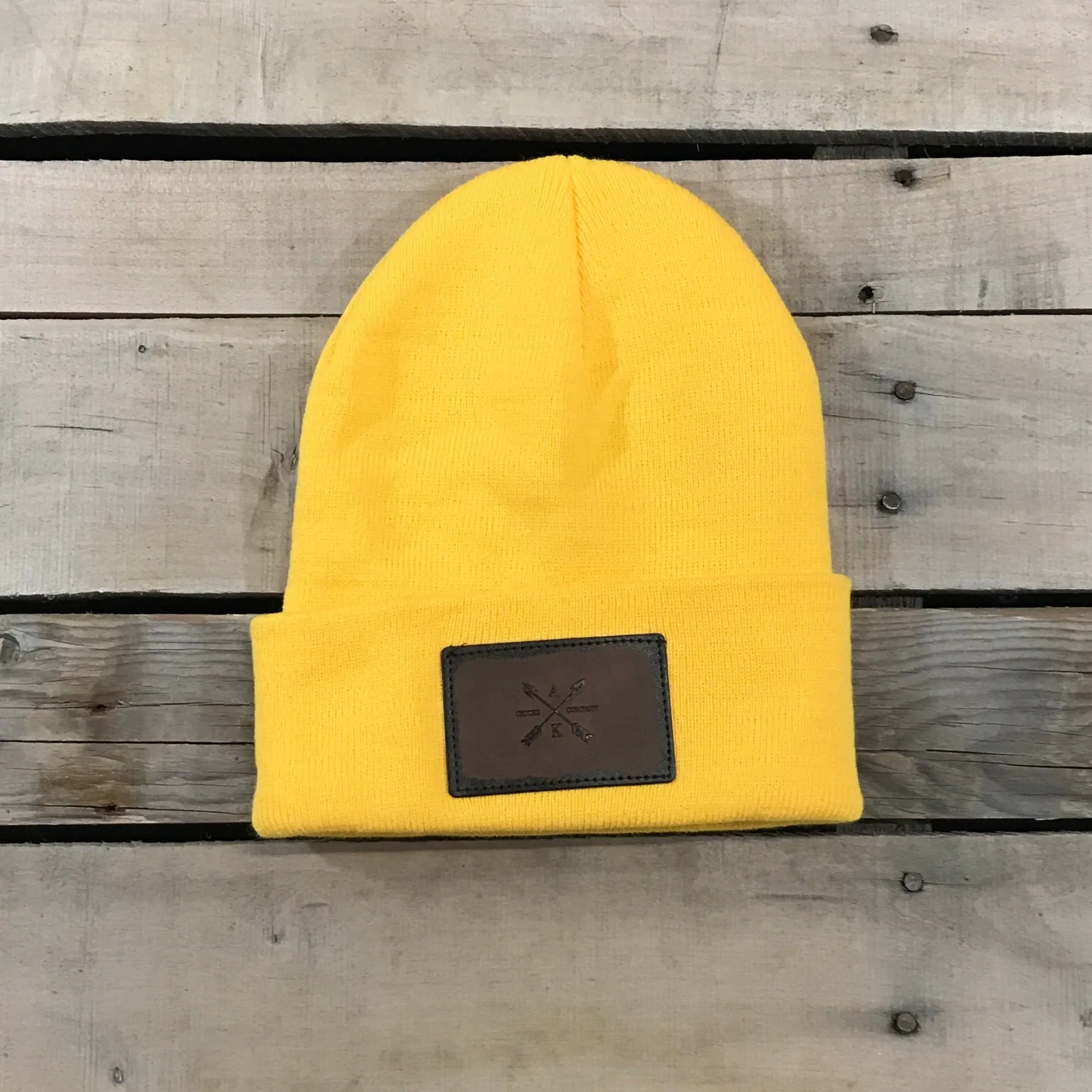 Leather Cross Arrow Patch Beanie