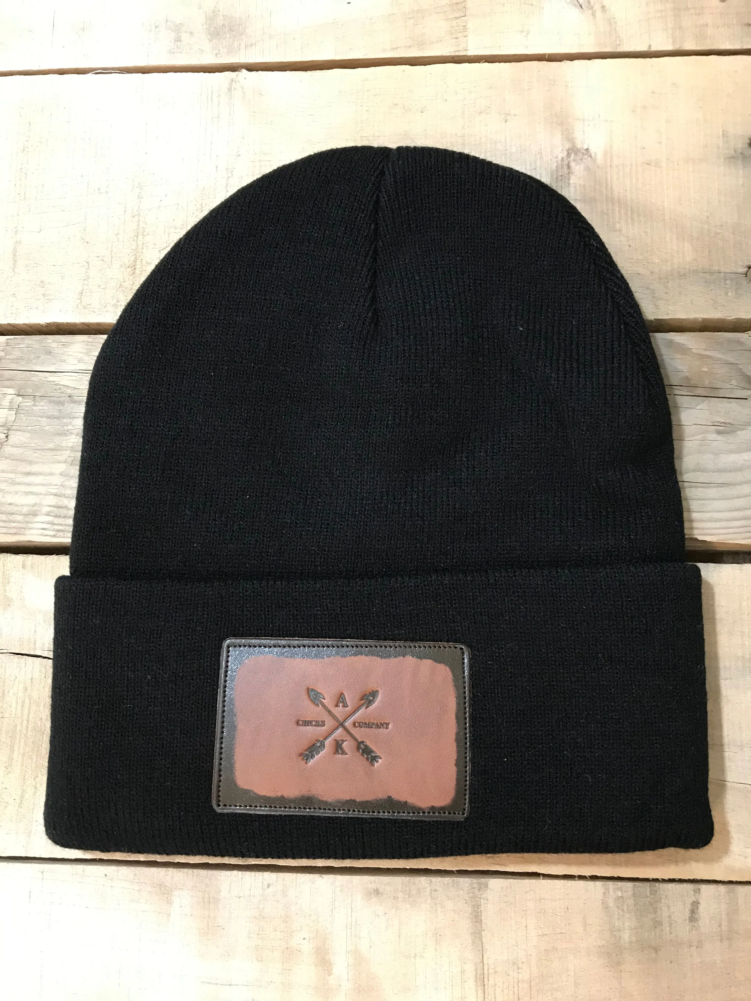 Leather Cross Arrow Patch Beanie