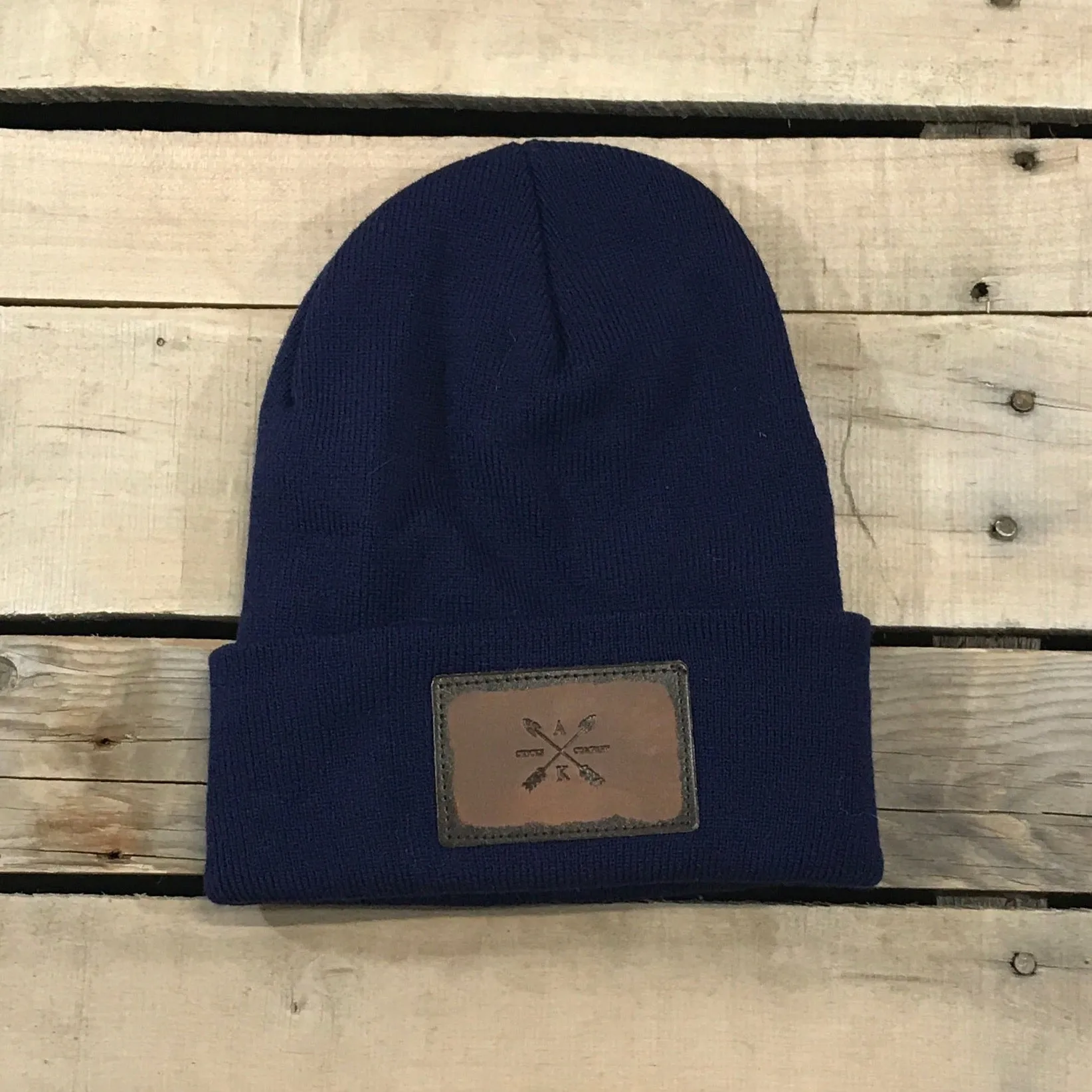 Leather Cross Arrow Patch Beanie