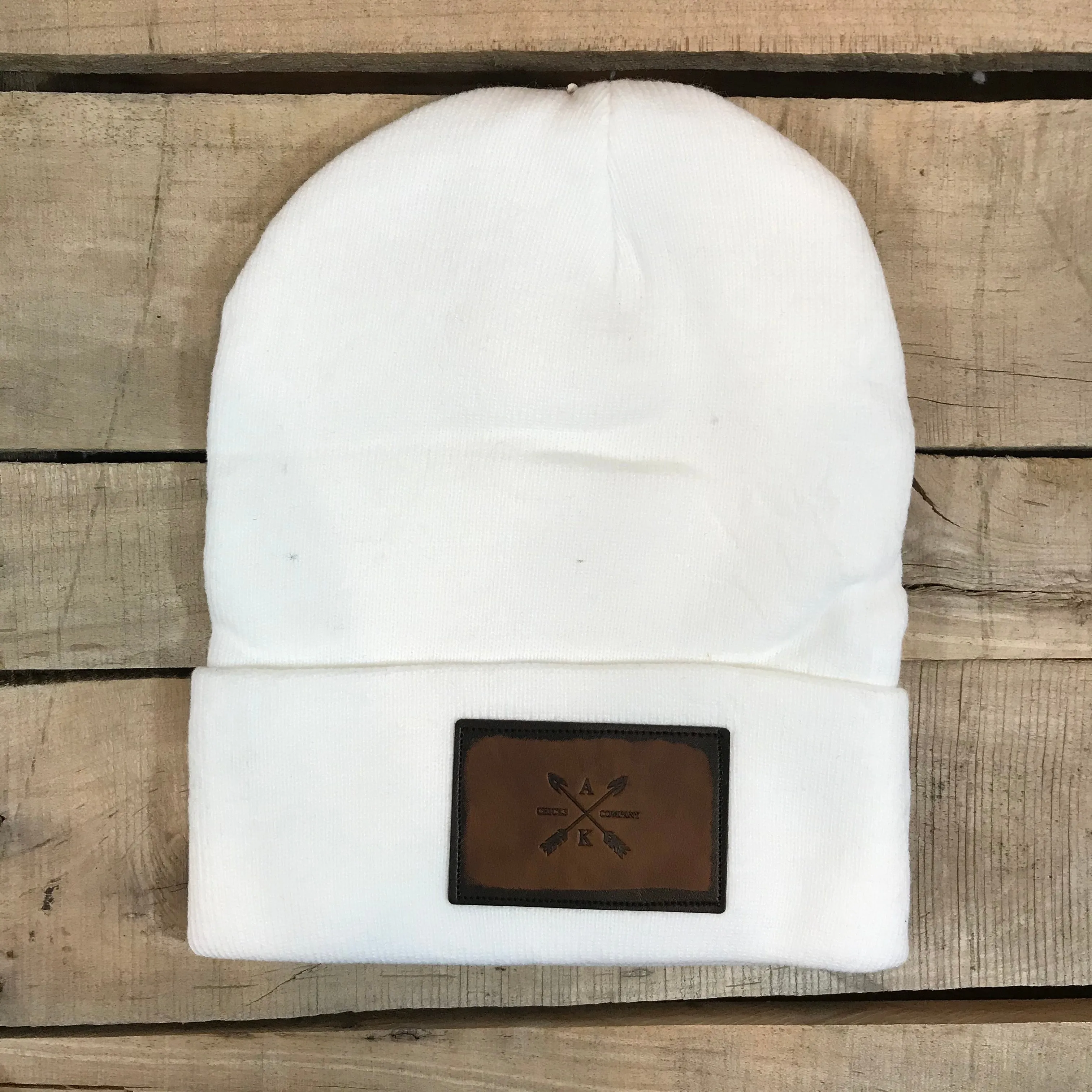 Leather Cross Arrow Patch Beanie