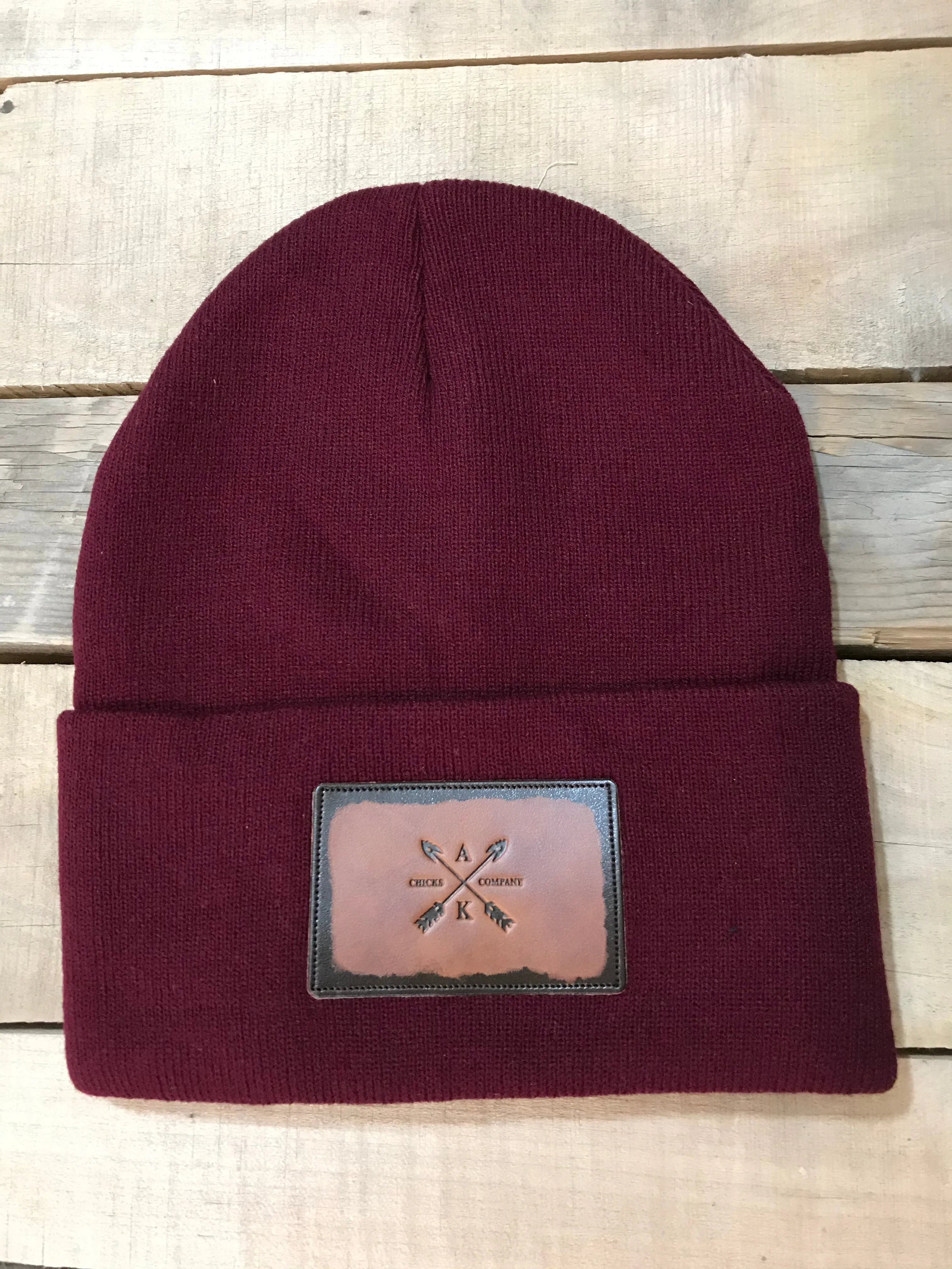 Leather Cross Arrow Patch Beanie