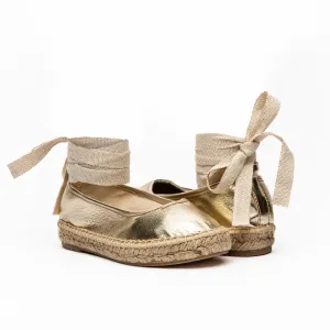 Leather Espadrilles In Metallic Gold