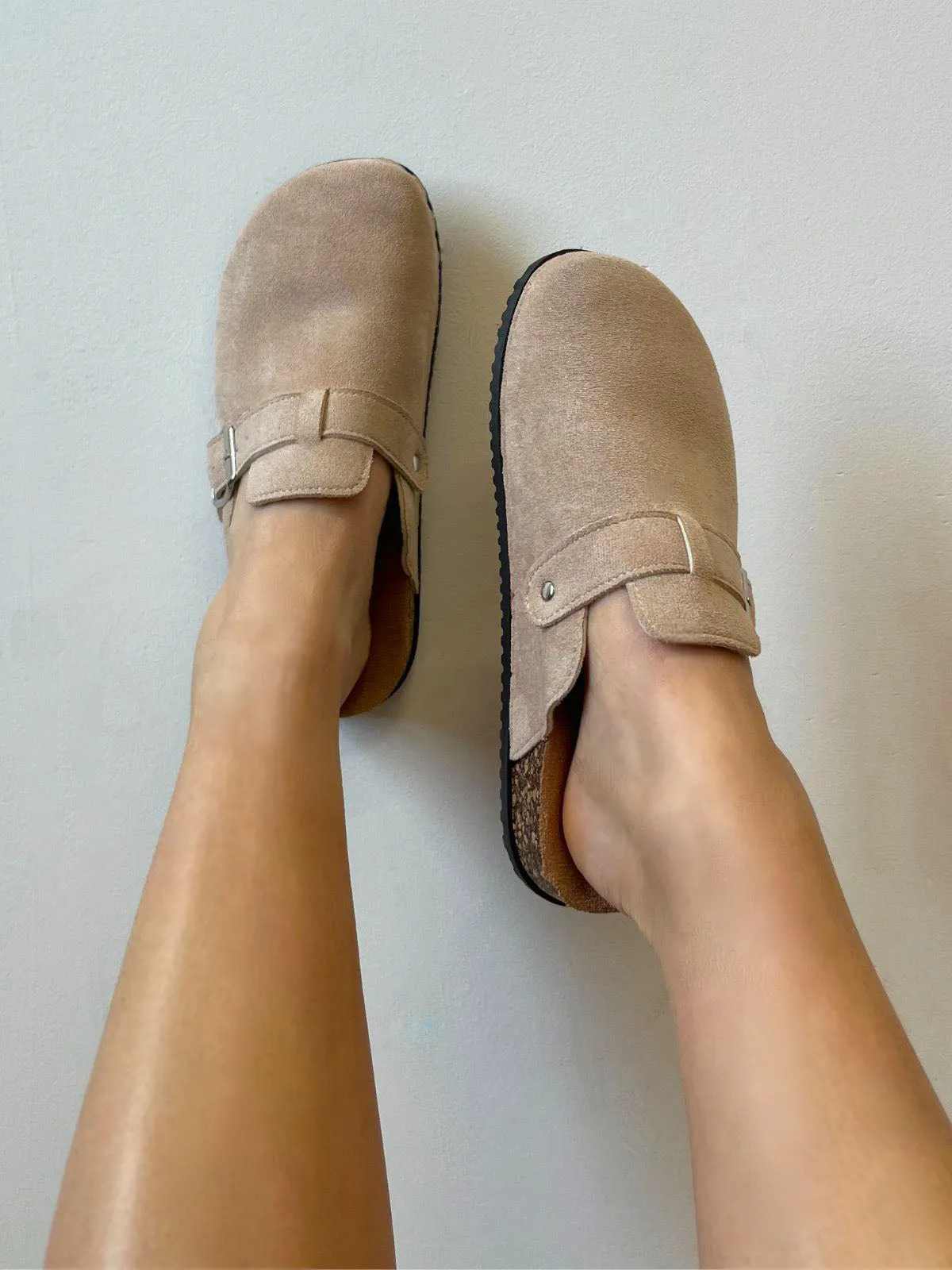 Lincoln Suede Clogs in Taupe