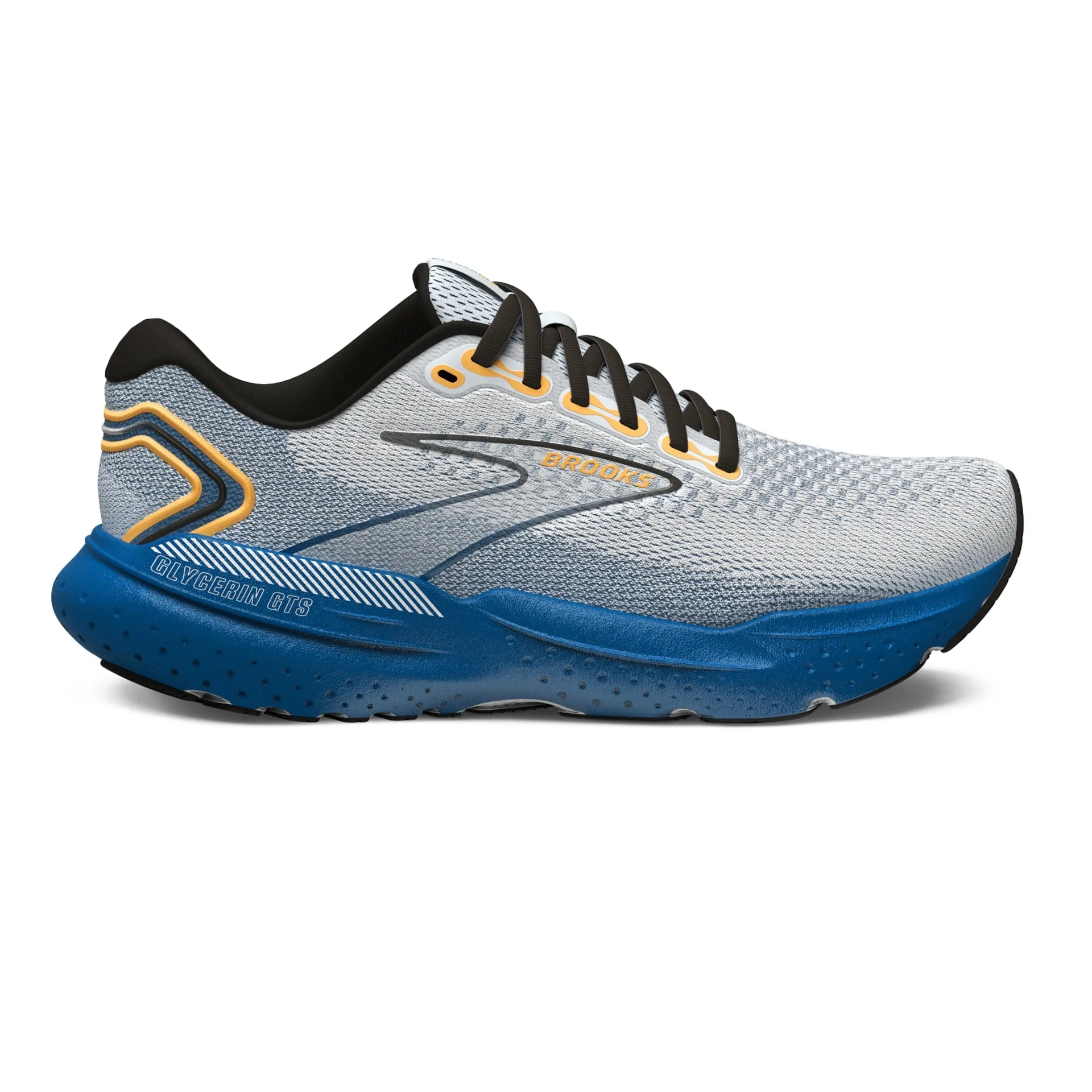 Mens Brooks Glycerin GTS 21 Running Shoes - Premium Cushioning, Stability, White/Sapphire/Orange