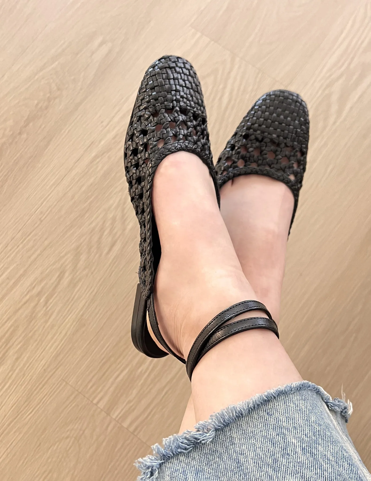 Monet Black Leather Woven Flats