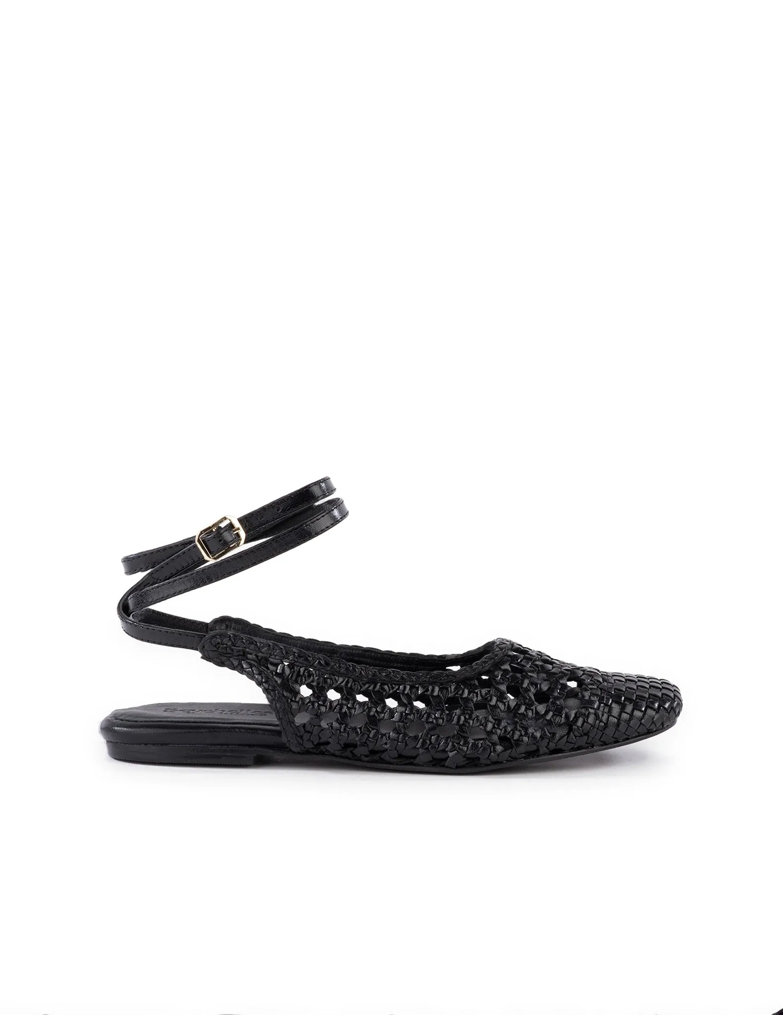 Monet Black Leather Woven Flats