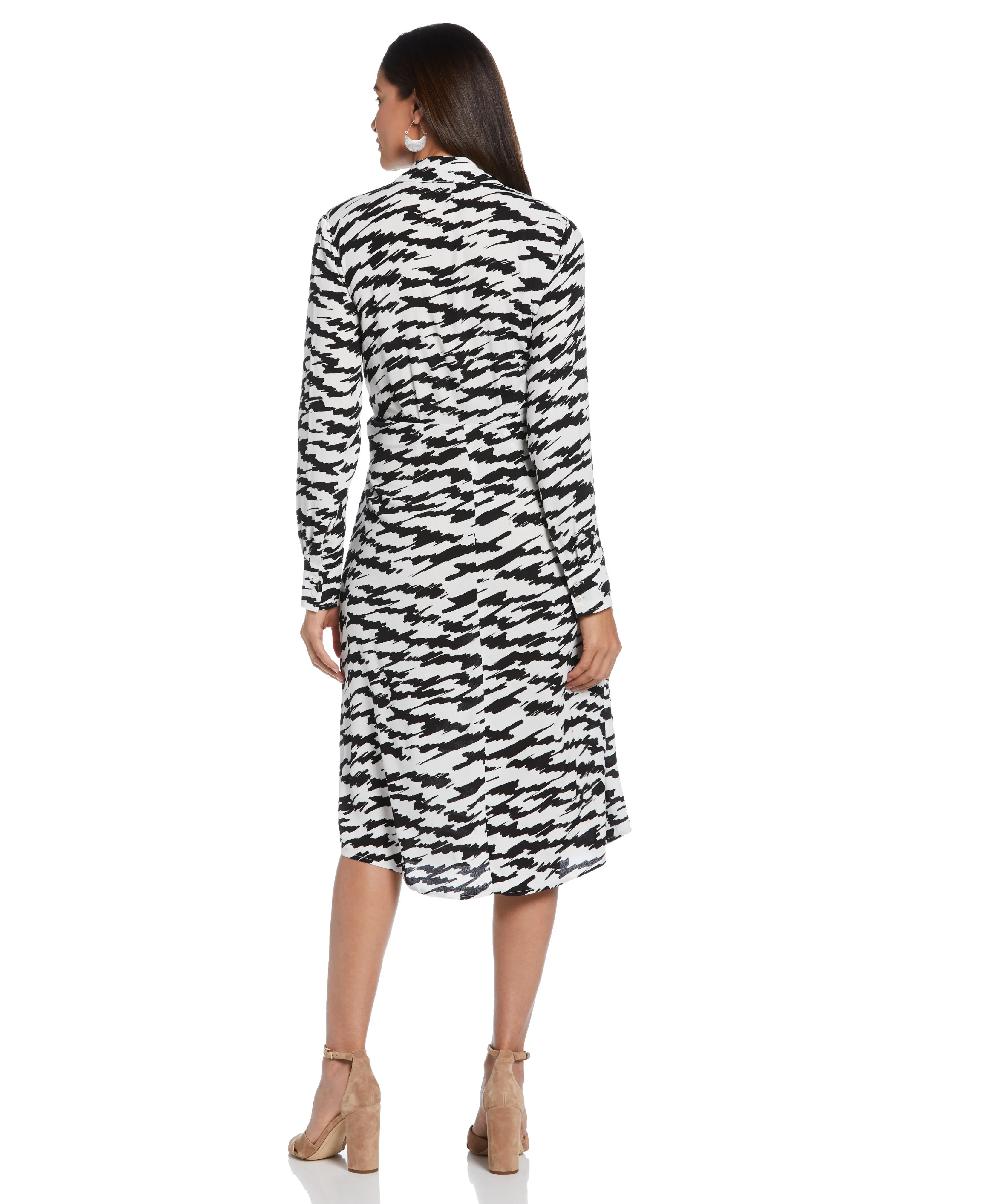 Printed Crepe Tie Front Midi Dress