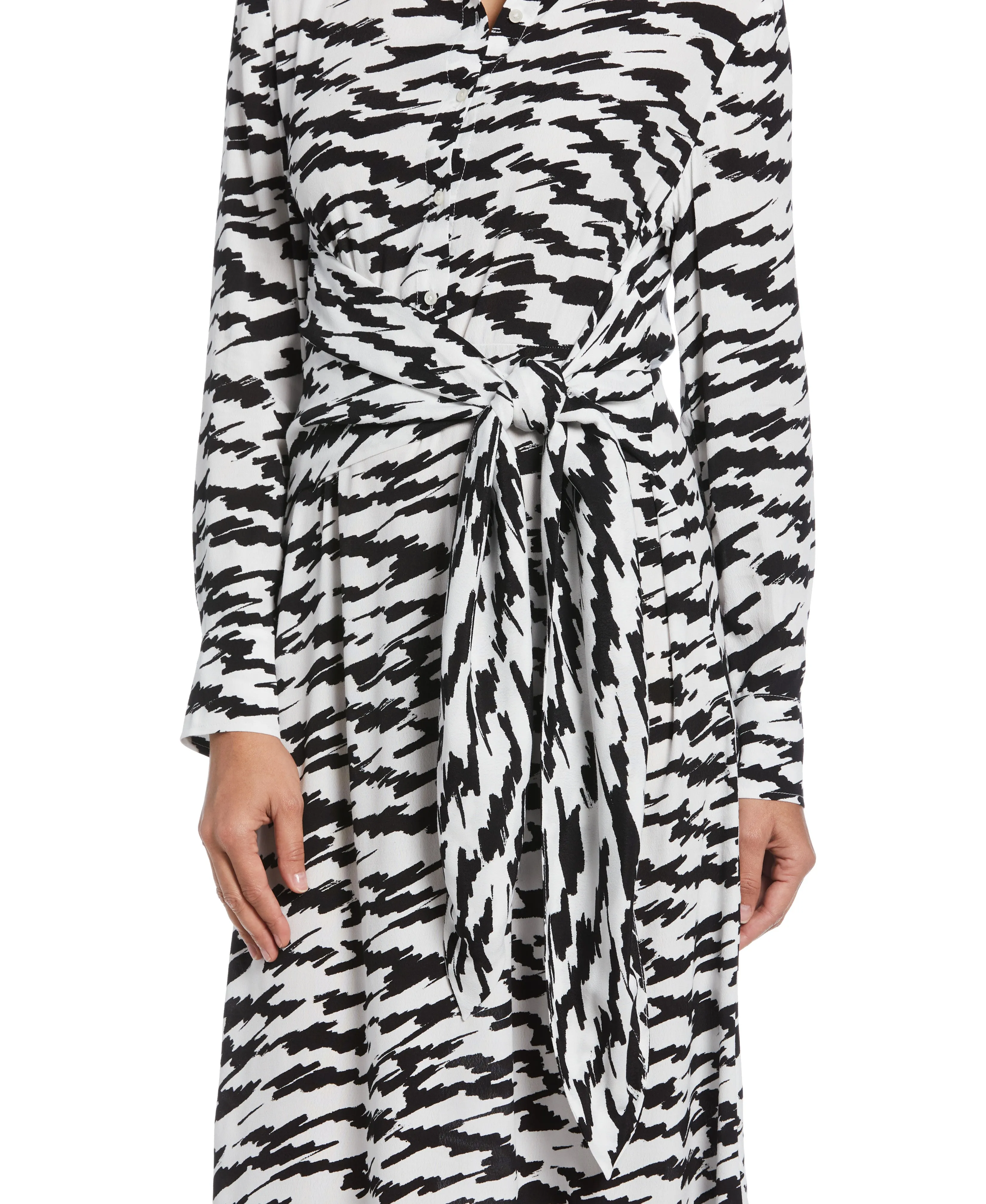 Printed Crepe Tie Front Midi Dress