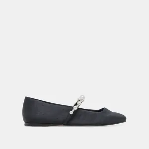 ROXANA PEARL BALLET FLATS ONYX SATIN