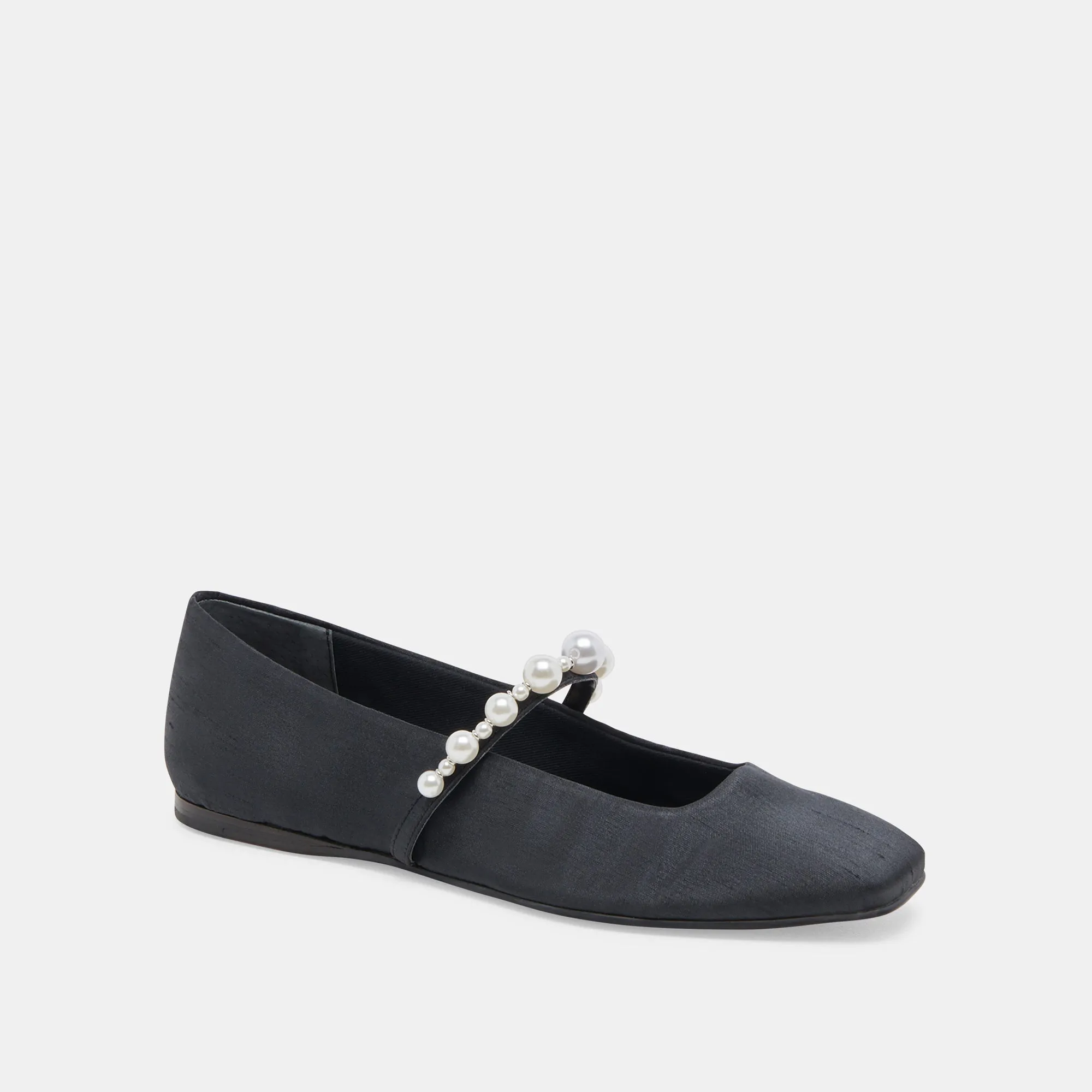 ROXANA PEARL BALLET FLATS ONYX SATIN