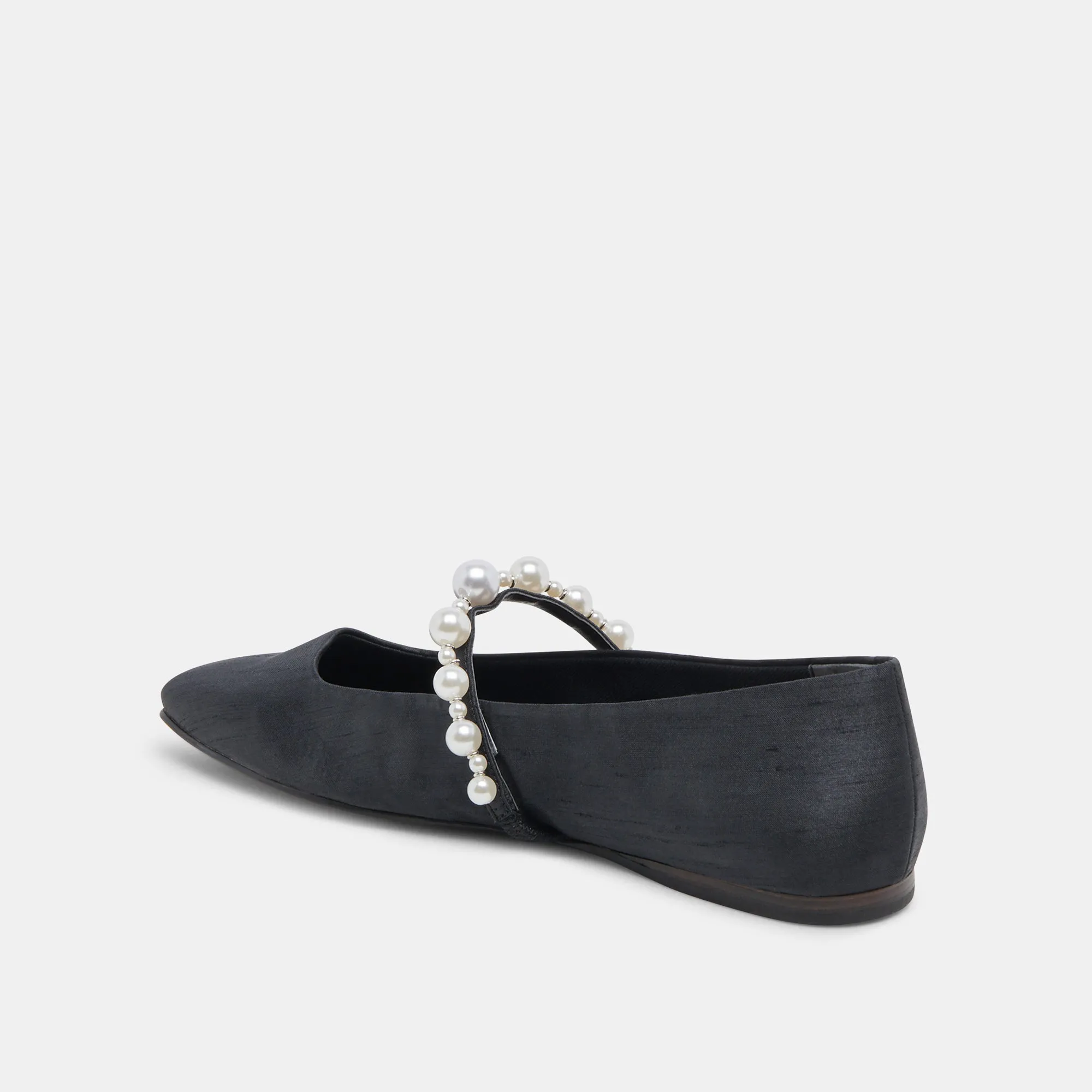 ROXANA PEARL BALLET FLATS ONYX SATIN