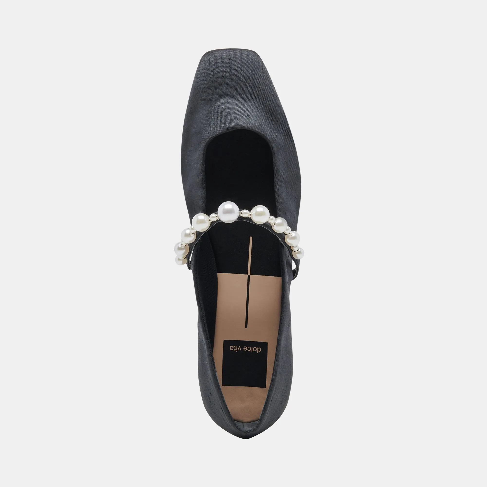 ROXANA PEARL BALLET FLATS ONYX SATIN