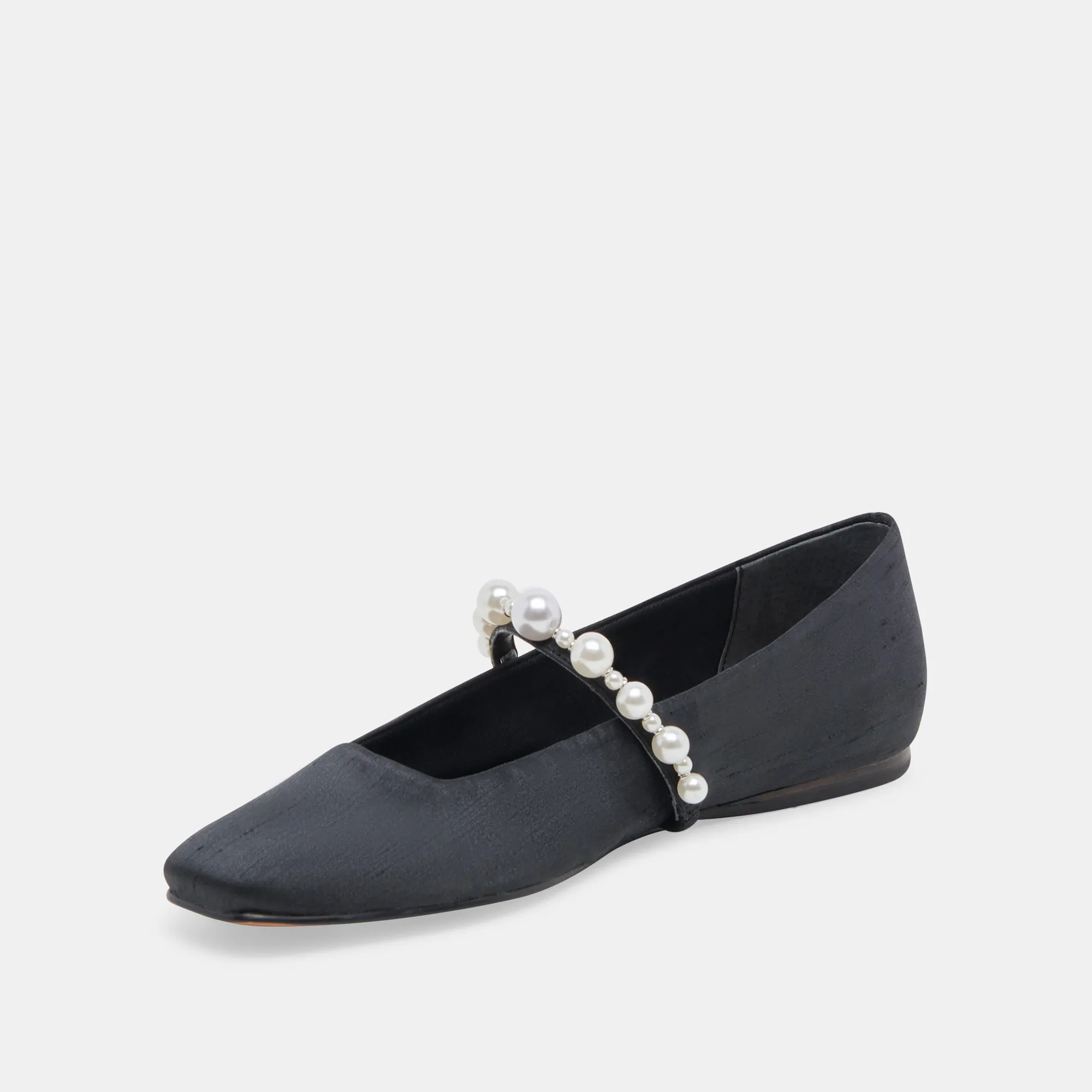 ROXANA PEARL BALLET FLATS ONYX SATIN