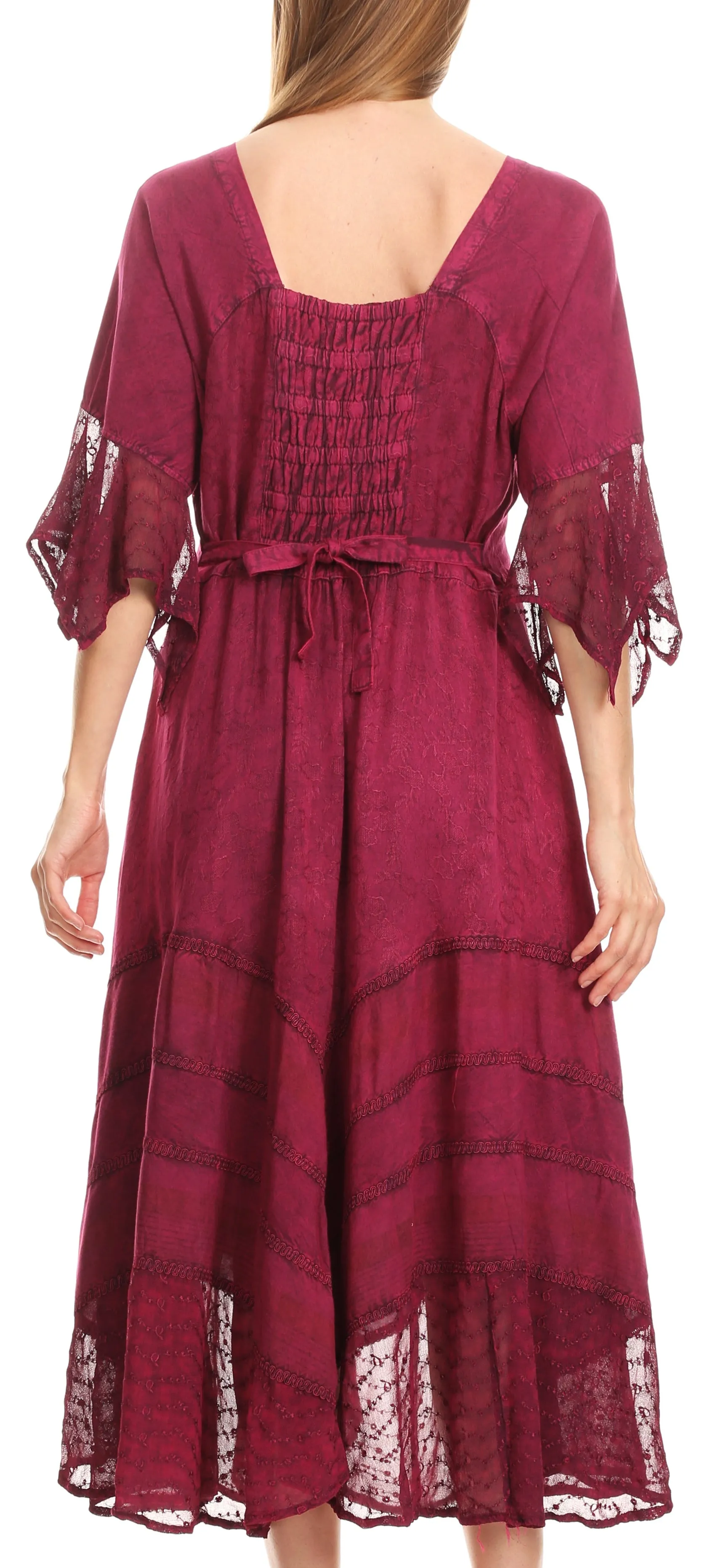 Sakkas Bexley Scoop Neck Bell Sleeve Bohemian Gypsy Embroidered Corset Dress