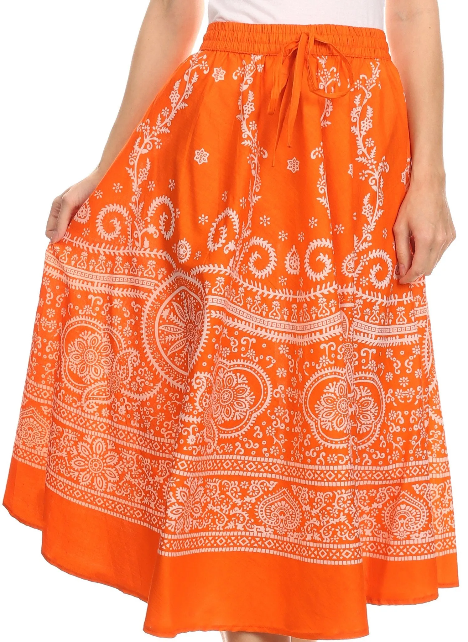 Sakkas Denia Circle Skirt With Floral Printed Designs And Adjustable Waistband