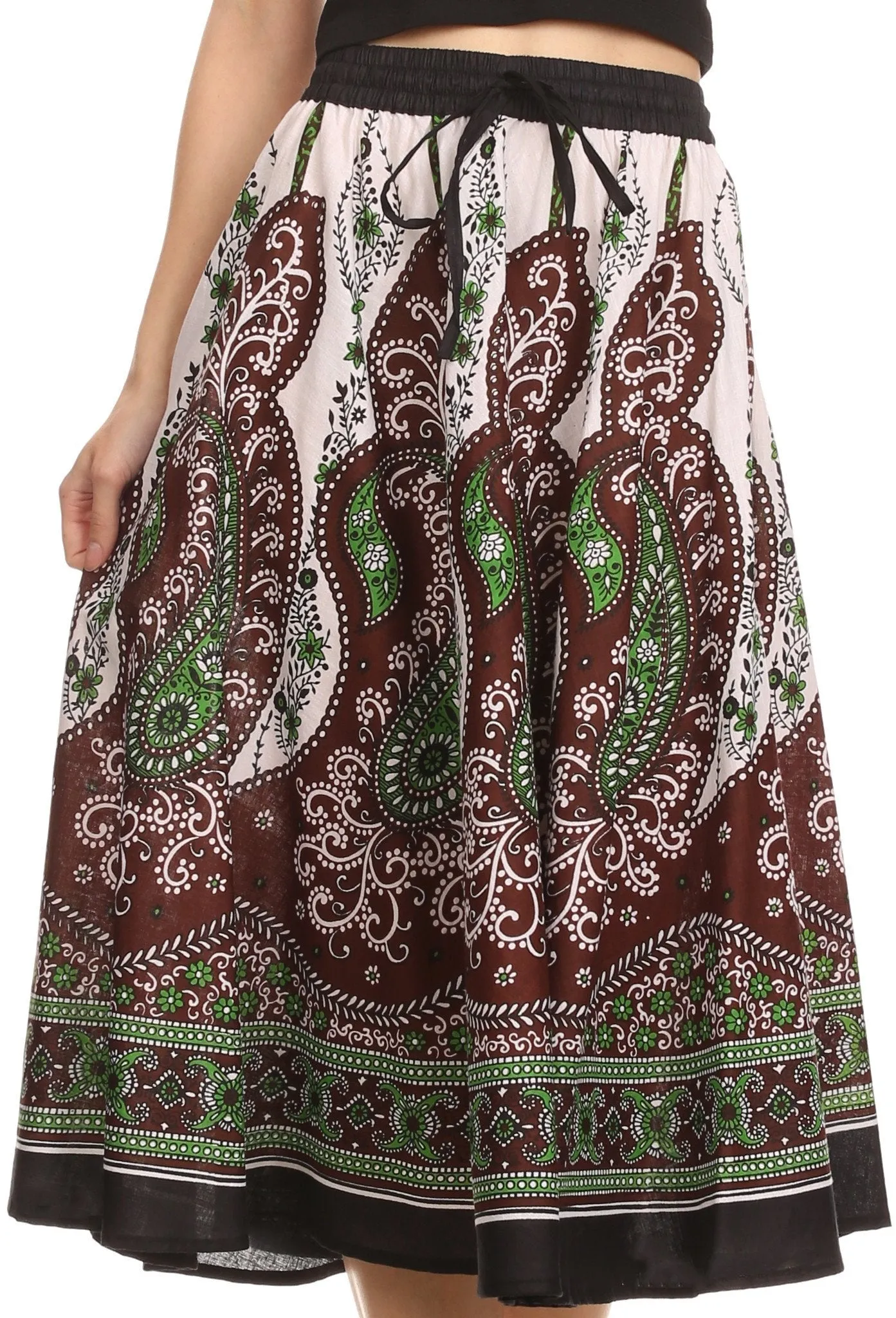 Sakkas Denia Circle Skirt With Floral Printed Designs And Adjustable Waistband