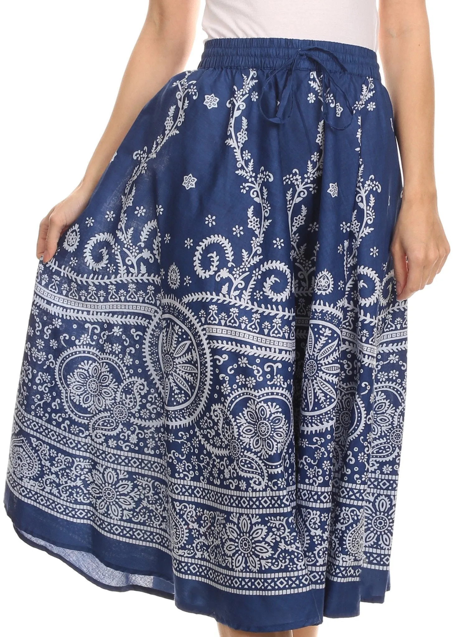 Sakkas Denia Circle Skirt With Floral Printed Designs And Adjustable Waistband