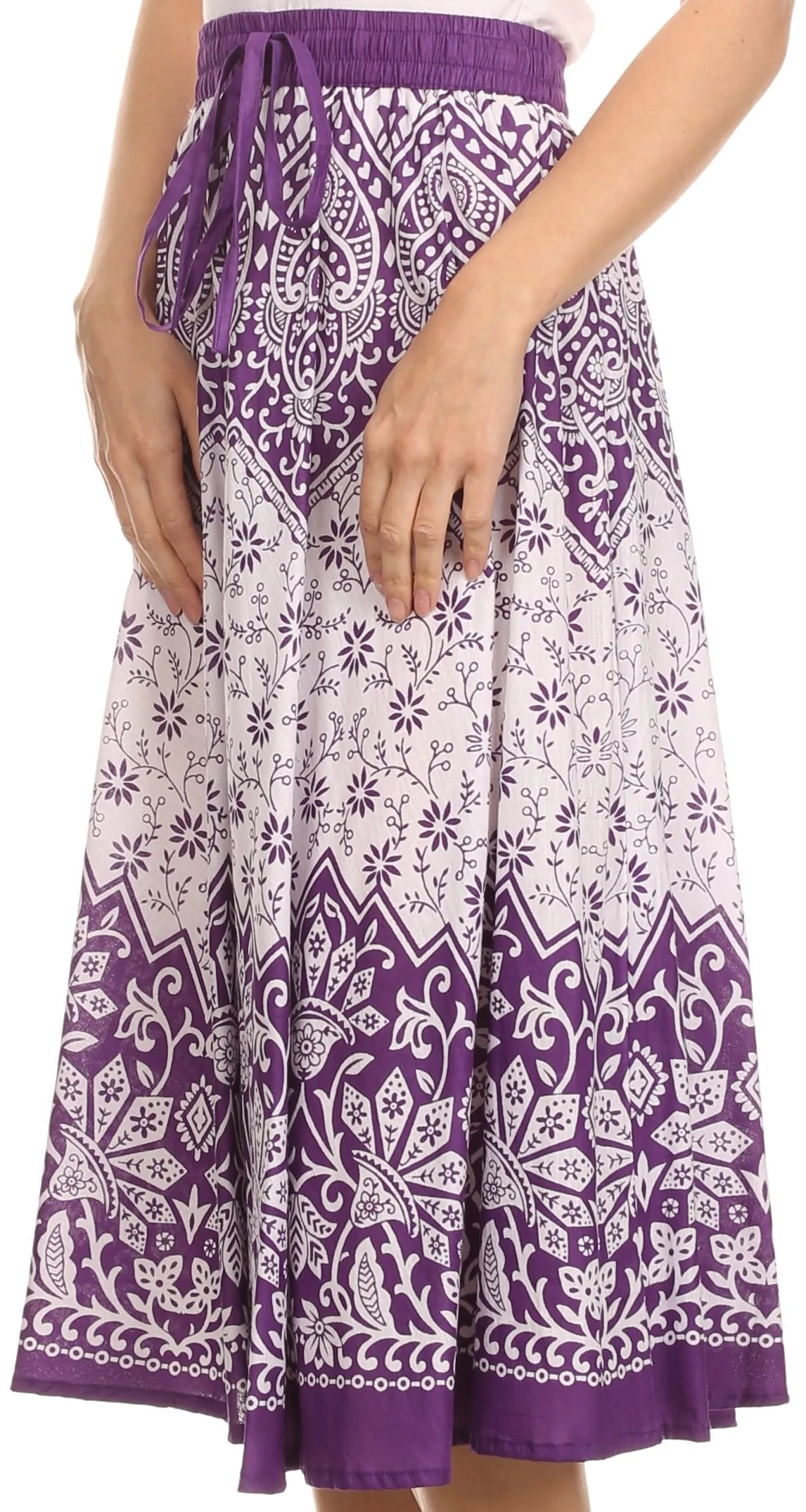 Sakkas Denia Circle Skirt With Floral Printed Designs And Adjustable Waistband