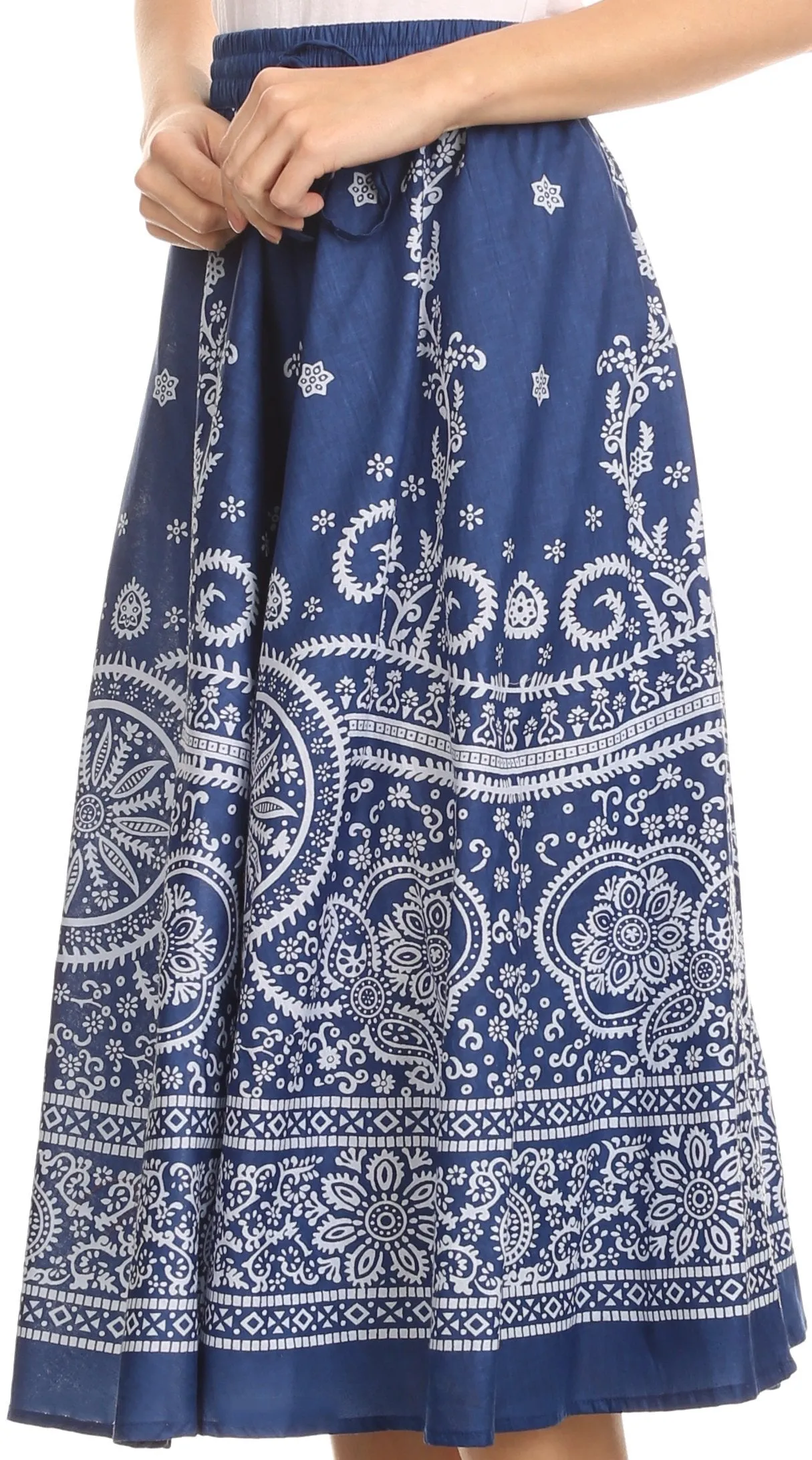 Sakkas Denia Circle Skirt With Floral Printed Designs And Adjustable Waistband