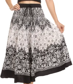 Sakkas Denia Circle Skirt With Floral Printed Designs And Adjustable Waistband