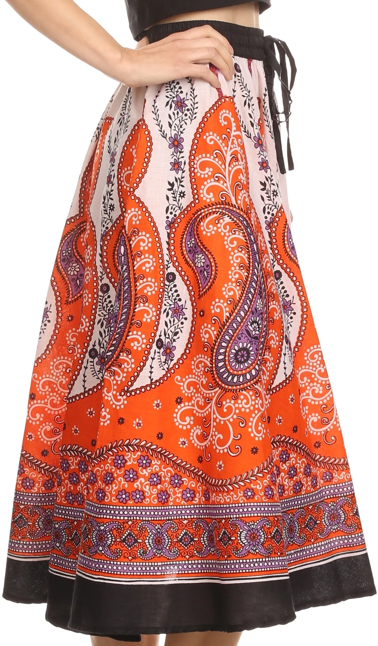 Sakkas Denia Circle Skirt With Floral Printed Designs And Adjustable Waistband