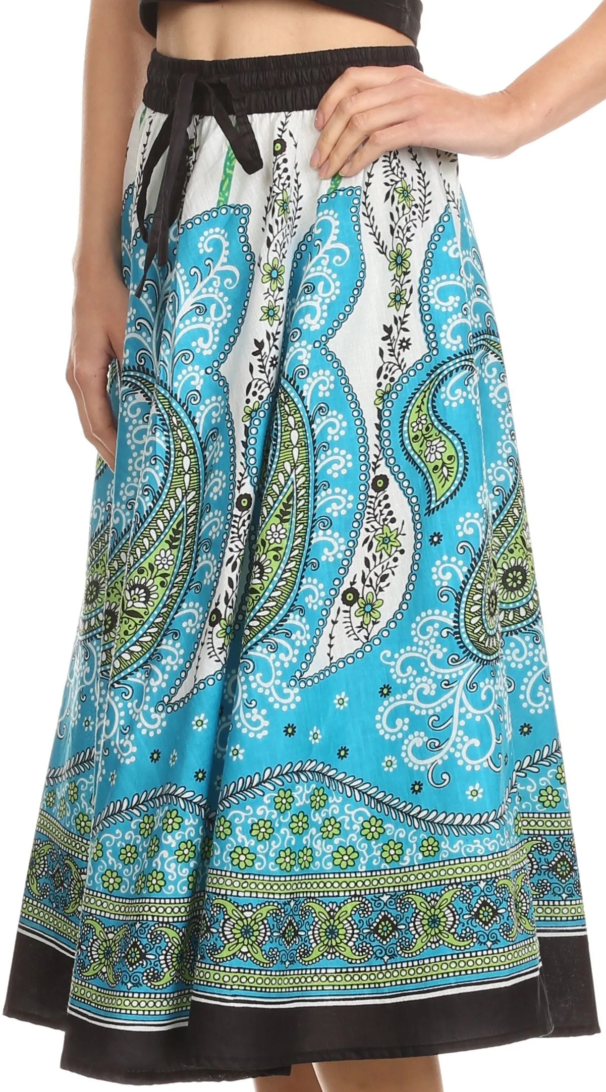 Sakkas Denia Circle Skirt With Floral Printed Designs And Adjustable Waistband