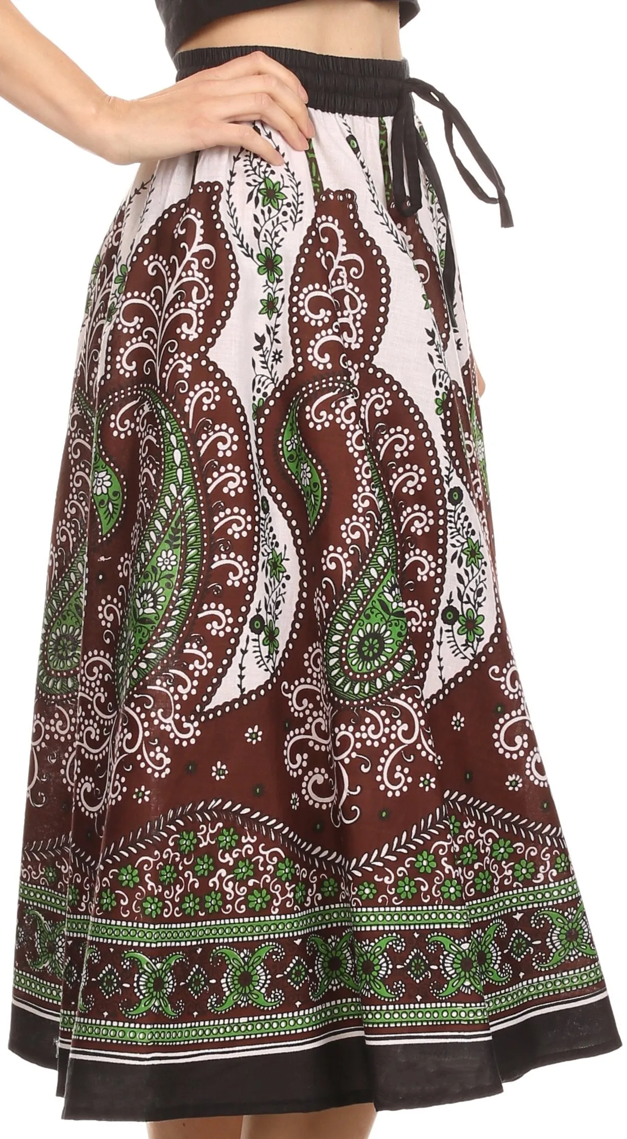 Sakkas Denia Circle Skirt With Floral Printed Designs And Adjustable Waistband